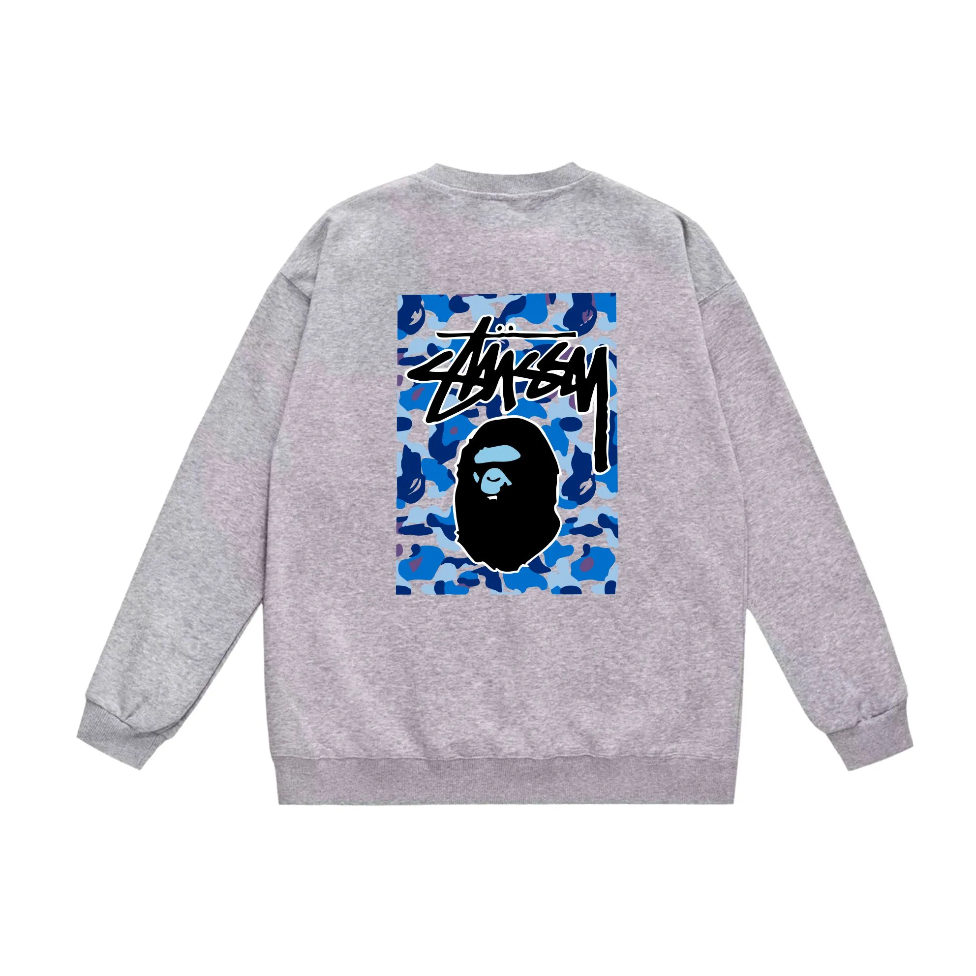 P150 model number SC503# terry 75 plus velvet 80 (top version) BAPE×STUSSY co-branded Stussy letter round neck sweatshirt Made of 350g large terry (drop shoulder large version) fabric, soft and non-pilling, imported environmentally friendly printing glue, bright and three-dimensional pattern, quality 💥Same style for men and women, the upper body is trendy Color: black, blue and white, white, blue and white, gray, blue and white, black, blue and black, white, blue and black, gray, blue and black Size: S M L XL XXL