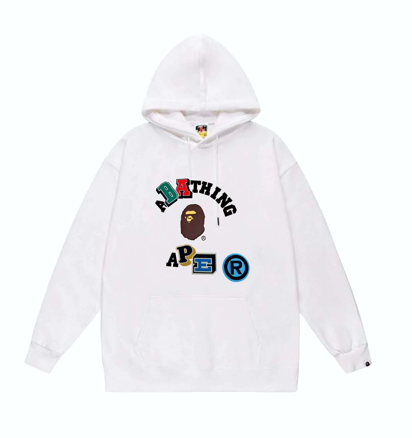 P160 model number SC844# terry 80 plus velvet 90 (top version) BAPE colorful letter ape head letter print pattern hooded sweatshirt. Made of 380g large terry (drop shoulder large version) fabric. The texture is soft and non-pilling. Imported environmentally friendly printing glue. The pattern is bright and three-dimensional. Quality 💥Same style for men and women. The upper body is trendy. Color: black white gray Size: S M L XL XXL