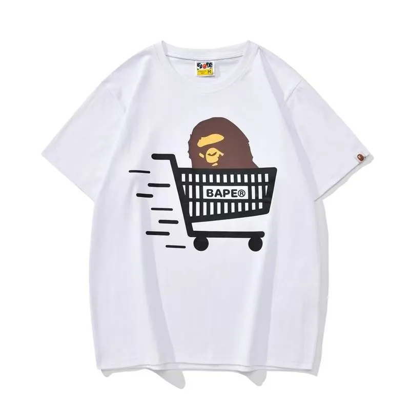 P110 001183 bape ape head print short-sleeved T-shirt, same style for men and women, size smlxlxxl, black and white
