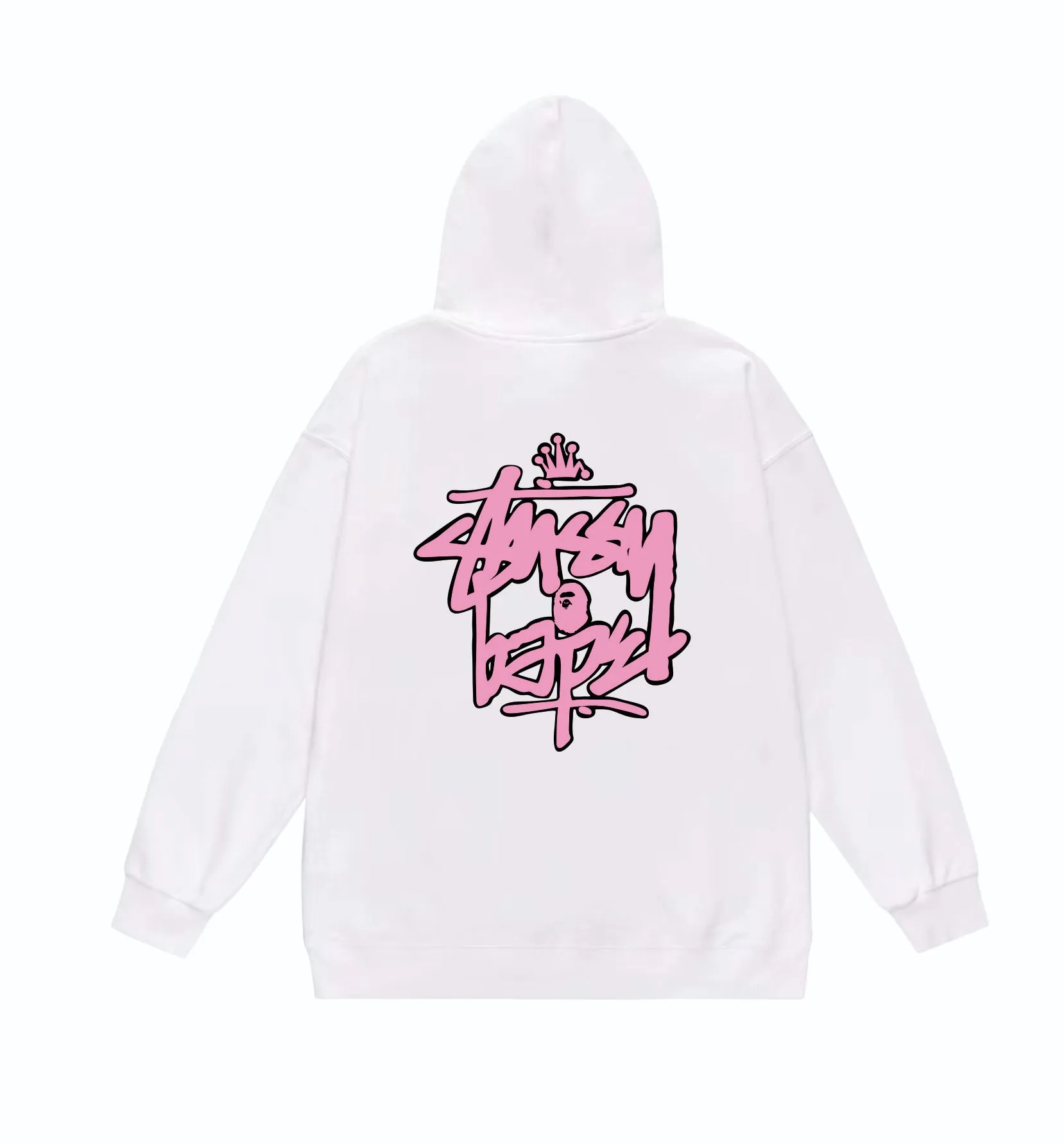 P160 model number SC809# terry 80 plus velvet 90 (top version) BAPE×STUSSY co-branded Stussy letter printed hooded sweatshirt Made of 380g large terry (drop shoulder large version) fabric, soft texture and no pilling Imported environmentally friendly printing glue The pattern is bright and three-dimensional Quality 💥Same style for men and women The upper body is trendy Color: black white gray Size: S M L XL XXL