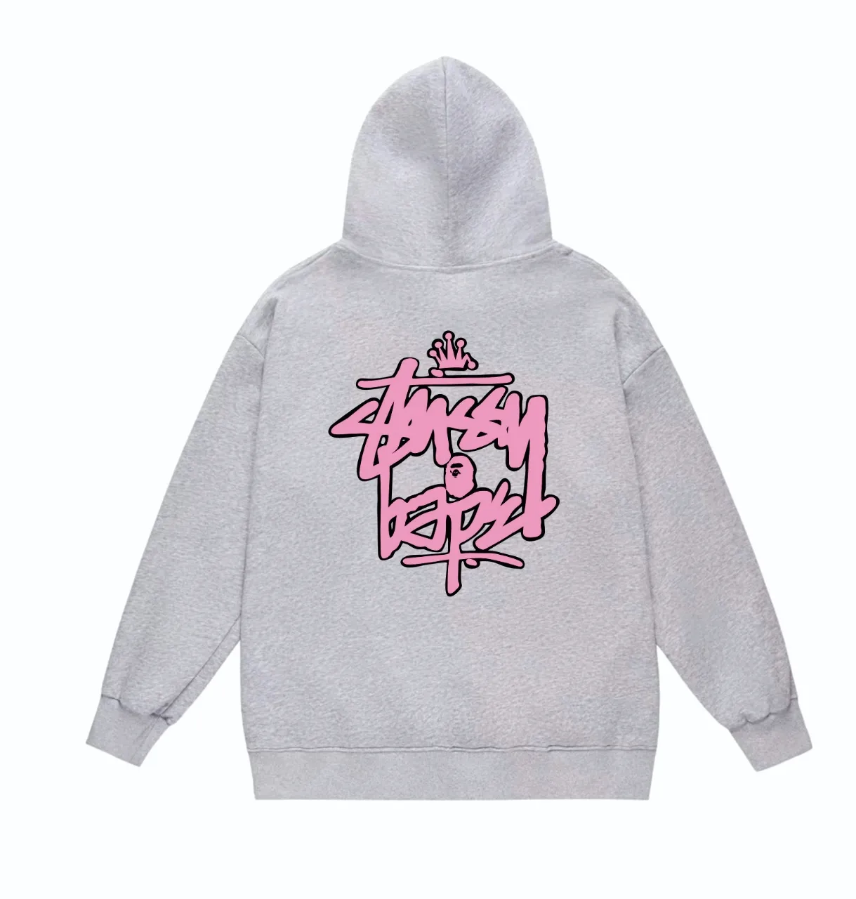 P160 model number SC809# terry 80 plus velvet 90 (top version) BAPE×STUSSY co-branded Stussy letter printed hooded sweatshirt Made of 380g large terry (drop shoulder large version) fabric, soft texture and no pilling Imported environmentally friendly printing glue The pattern is bright and three-dimensional Quality 💥Same style for men and women The upper body is trendy Color: black white gray Size: S M L XL XXL