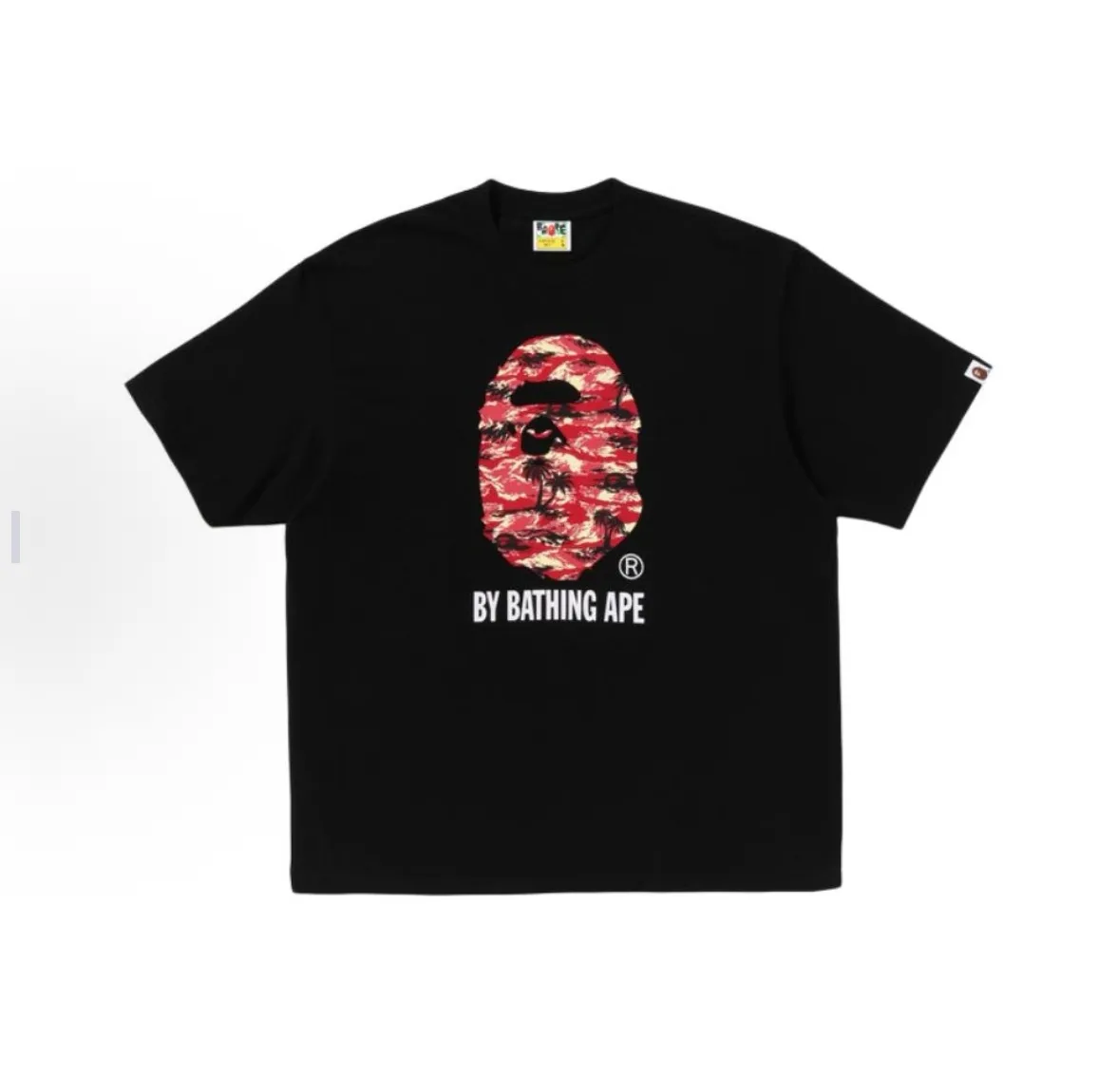 P110 001126 BAPE SS25 palm tree camouflage ape short-sleeved T-shirt, same style for men and women, size smlxlxxl, black and white