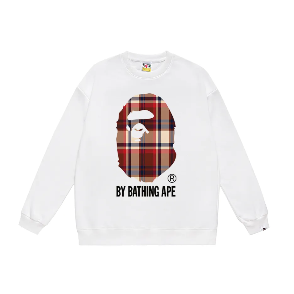 P150 model number SC450# terry 75 plus velvet 80 (top version) BAPE plaid ape head letter print pattern round neck sweatshirt Made of 350g large terry (drop shoulder large version) fabric, soft and non-pilling texture, imported environmentally friendly printing glue, bright and three-dimensional pattern, quality 💥Same style for men and women. The upper body is trendy. Color: black green, white green, gray green, black red, white red, gray red Size: S M L XL XXL