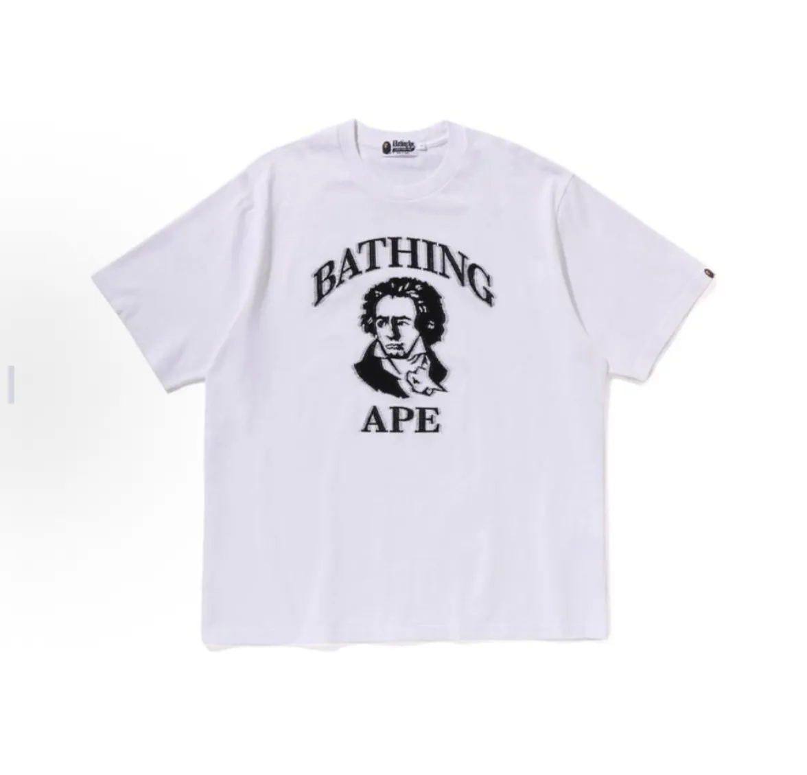 P110 001110 BAPE SS25 Beethoven portrait round neck short-sleeved T-shirt, same style for men and women, size smlxlxxl, black and white