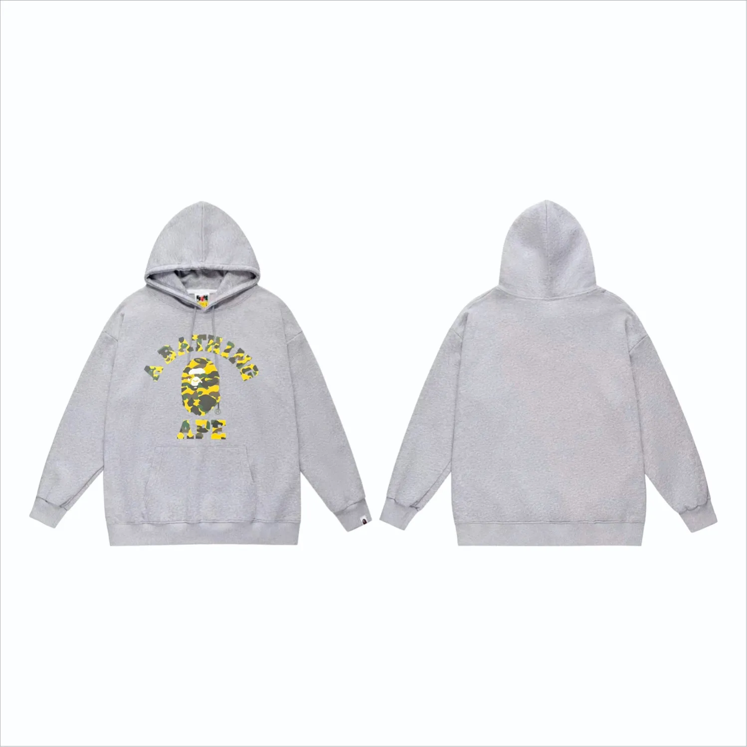 P160 model number SC849# terry 80 plus velvet 90 (top version) BAPE camouflage ape head letter print pattern hooded sweatshirt. Made of 380g large terry (drop shoulder large version) fabric, soft texture and no pilling. Imported environmentally friendly printing glue. Bright and three-dimensional pattern. Quality 💥Same style for men and women. The upper body is trendy. Color: black camouflage, white camouflage, gray camouflage, black and red, white and red, gray and red, black and blue, white and blue. Gray blue Black purple White purple Gray purple Black and yellow White and yellow Gray and yellow Size: S M L XL XXL