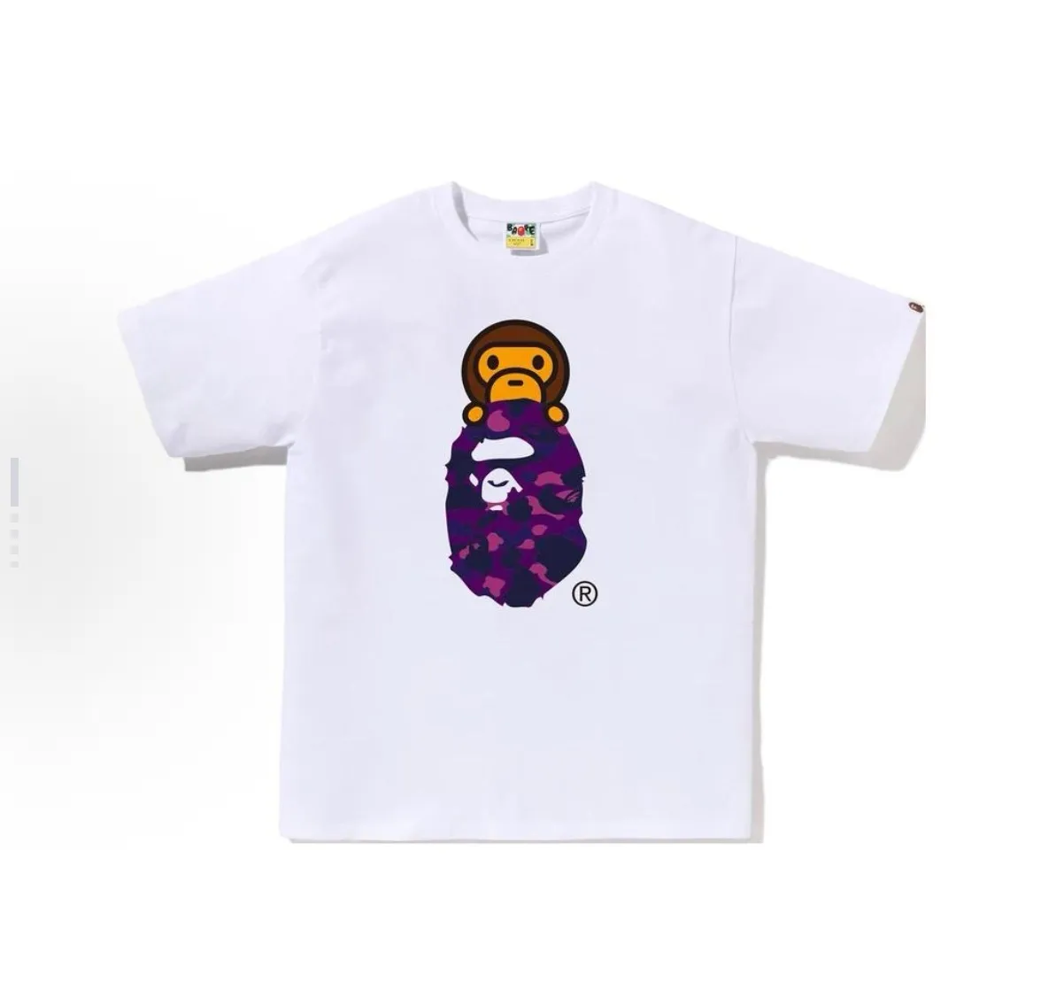 P110 00108 BAPE ape head digital direct printing short-sleeved T-shirt, complete with three labels, same style for men and women, loose and large size, size s: MLXLXXL, color: black gold, black red, white purple, white blue