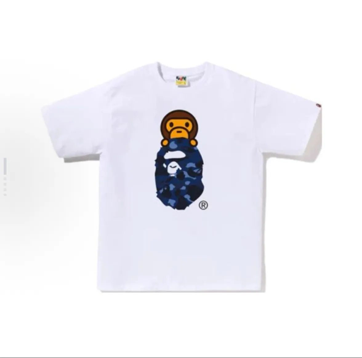 P110 00108 BAPE ape head digital direct printing short-sleeved T-shirt, complete with three labels, same style for men and women, loose and large size, size s: MLXLXXL, color: black gold, black red, white purple, white blue