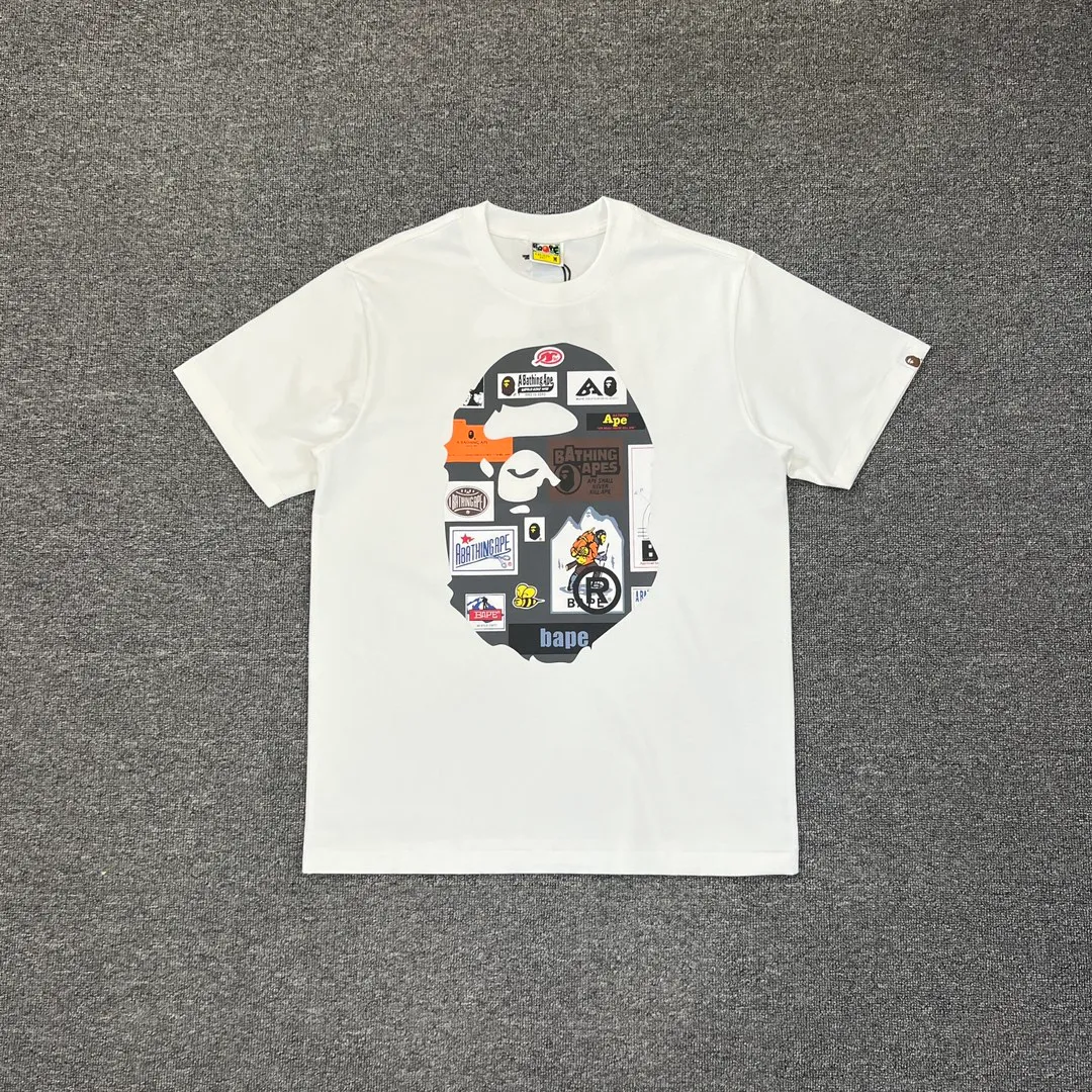 💰140 BAPE ape head letter pattern label double-sided printing 270g weight linen cotton fabric ZP version Couple style: S-XXL [black white]
