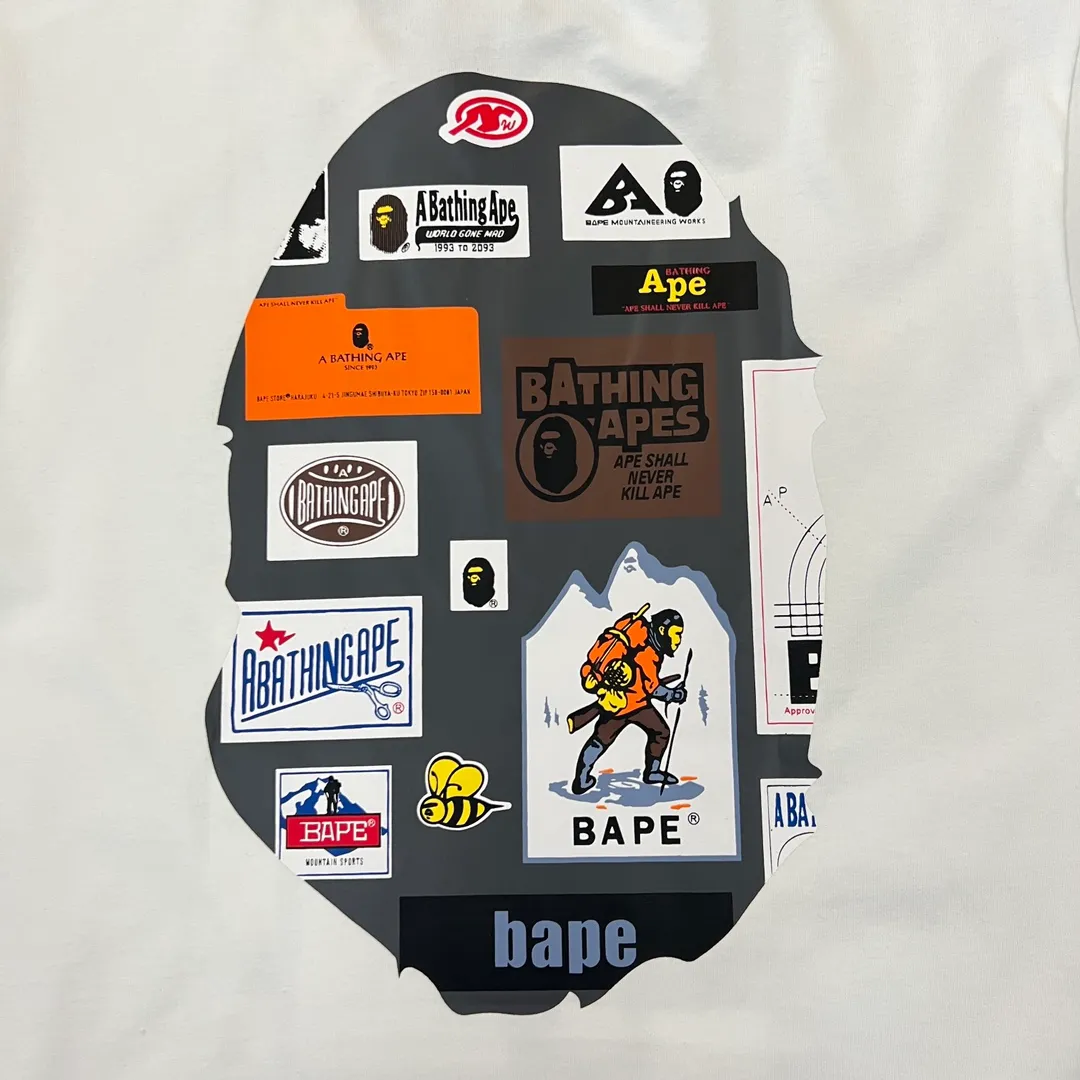 💰140 BAPE ape head letter pattern label double-sided printing 270g weight linen cotton fabric ZP version Couple style: S-XXL [black white]