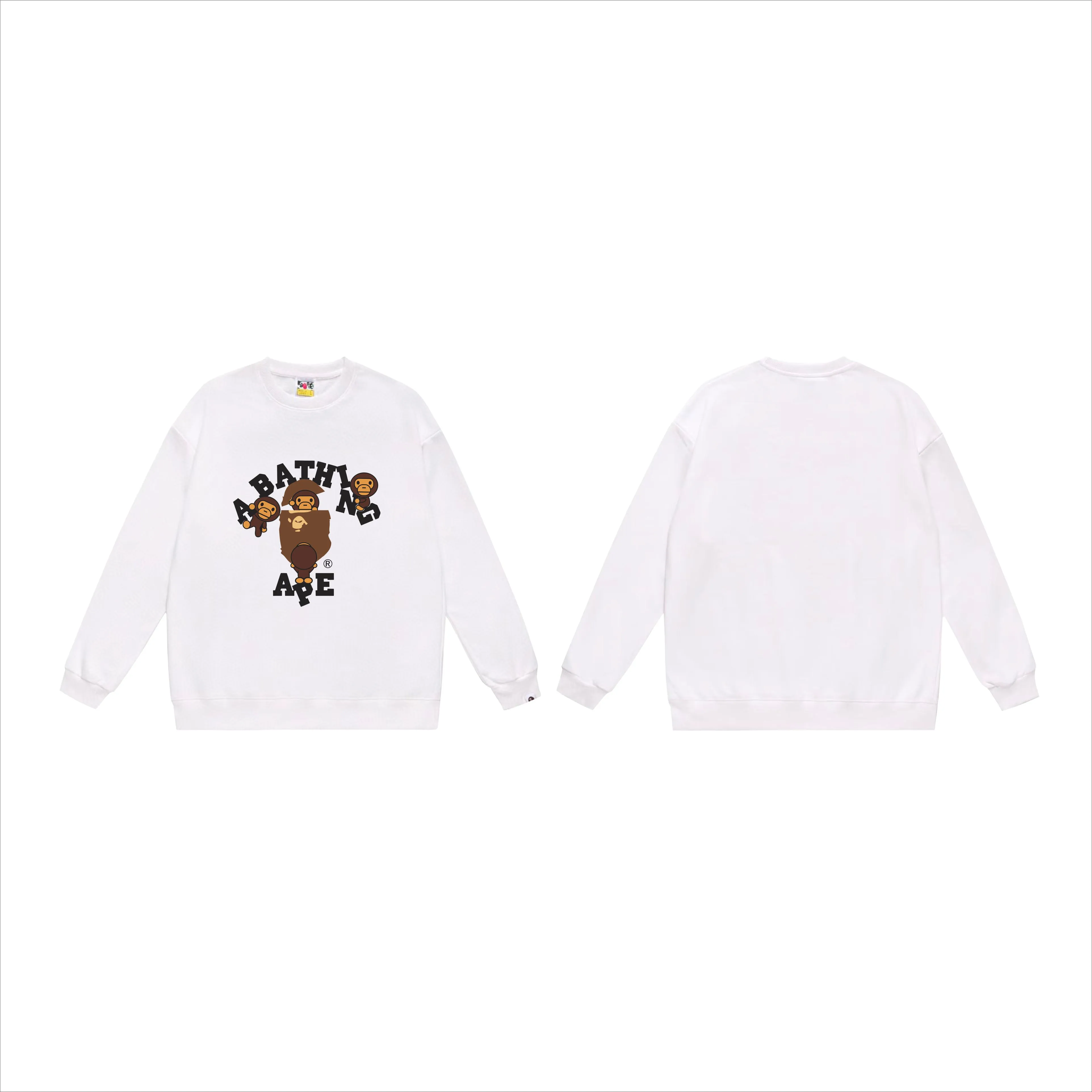P150 model number SC539# terry 75 plus velvet 80 (top version) BAPE cartoon BABY MILO ape head letter printed round neck sweatshirt. Made of 350 grams of large terry (drop shoulder large version) fabric. The texture is soft and non-pilling. Imported environmentally friendly printing glue. The pattern is bright and three-dimensional. Quality 💥Same style for men and women. The upper body is trendy. Color: black white gray Size: S M L XL XXL