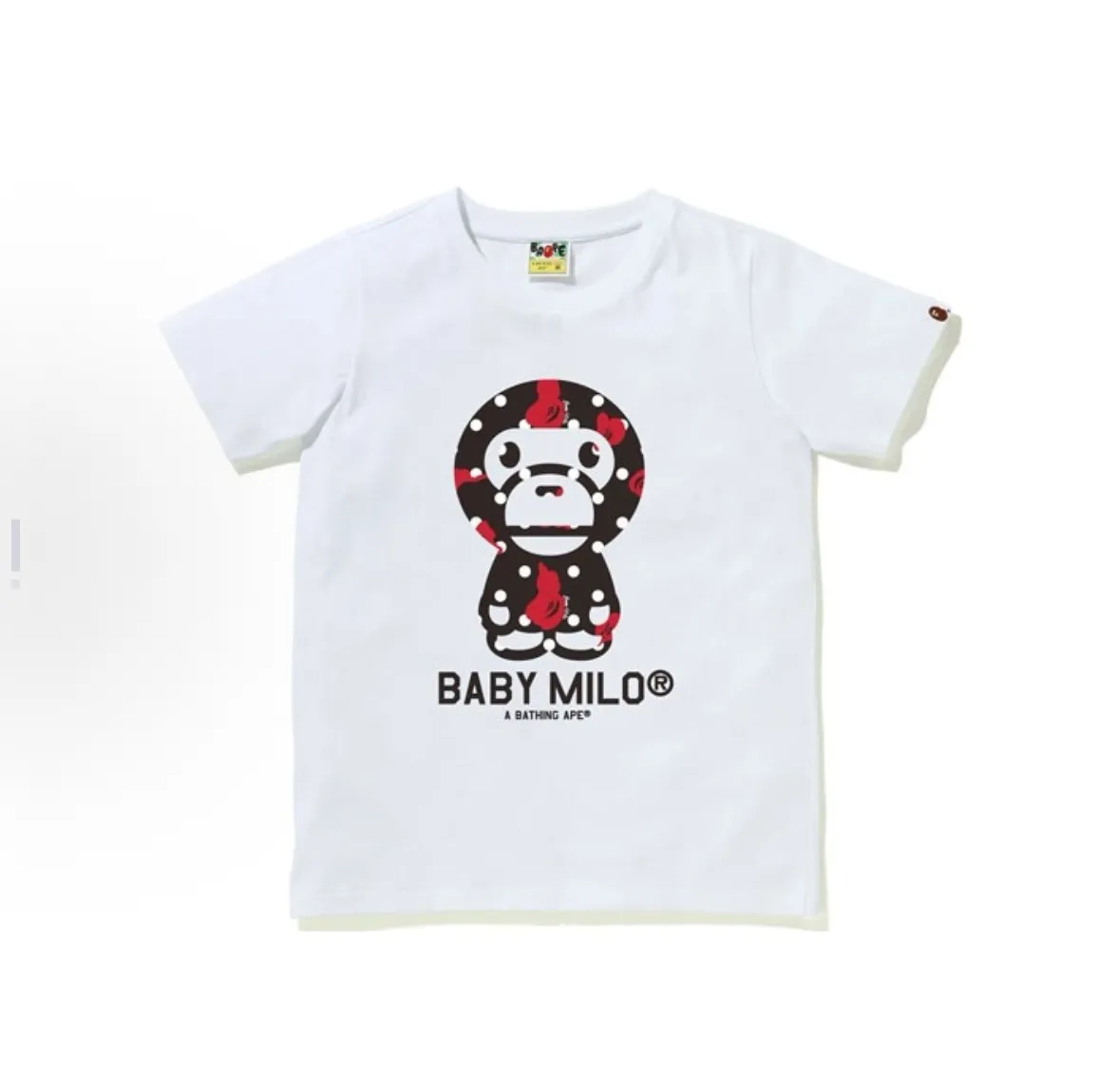 P110 001196 BAPE polka dot baby MILO printed short-sleeved T-shirt, same style for men and women, size smlxlxxl, black and white