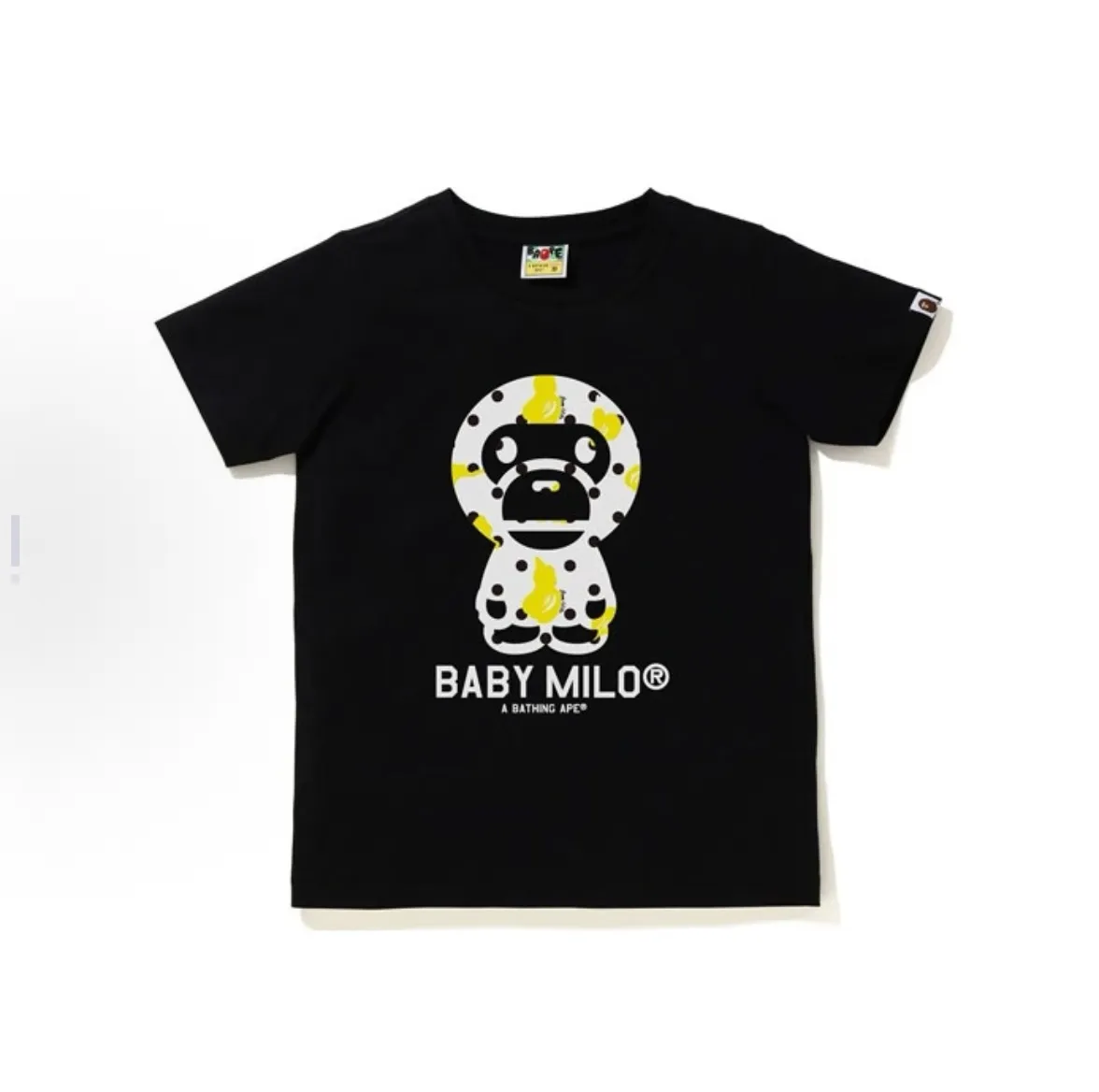 P110 001196 BAPE polka dot baby MILO printed short-sleeved T-shirt, same style for men and women, size smlxlxxl, black and white