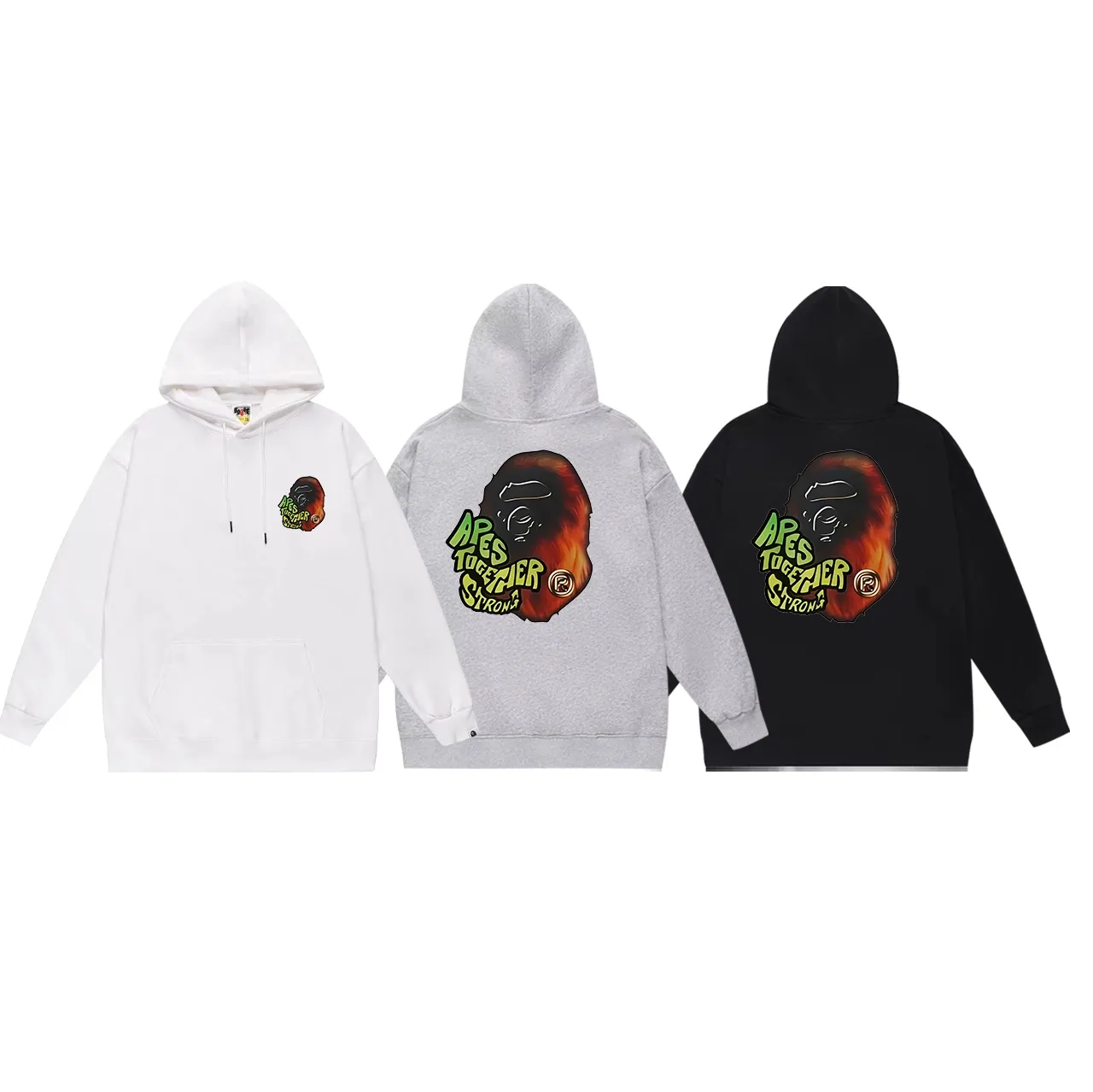 Model No. SC730# Terry p160 plus velvet 180💰 (top version) BAPE ape head letter printed hooded sweatshirt Made of 380g large terry (drop shoulder large version) fabric, soft and non-pilling, imported environmentally friendly printing glue, bright and three-dimensional pattern, quality 💥Same style for men and women. The upper body is trendy. Color: black white gray Size: S M L XL XXL