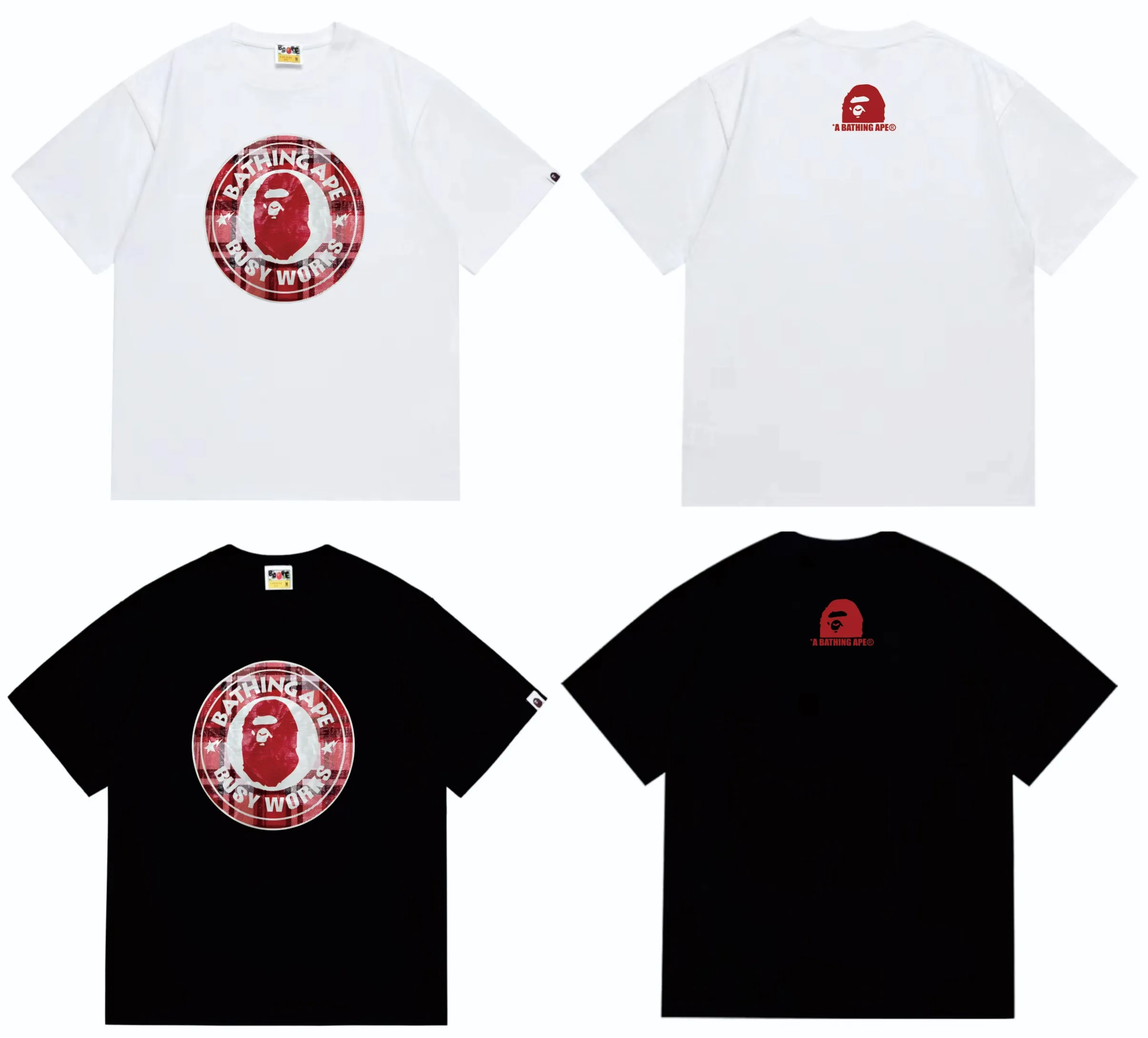SC247#p110💰 (top version) BAPE STA Medallion Plaid Ape Head Print Short Sleeve T-shirt Made of 260 grams of high-quality high-weave pure cotton fabric, double yarn combed, soft texture and no pilling Imported environmentally friendly printing glue, bright and three-dimensional pattern, quality 💥Same style for men and women, the upper body is fashionable Color: Black White Size: S M L XL XXL