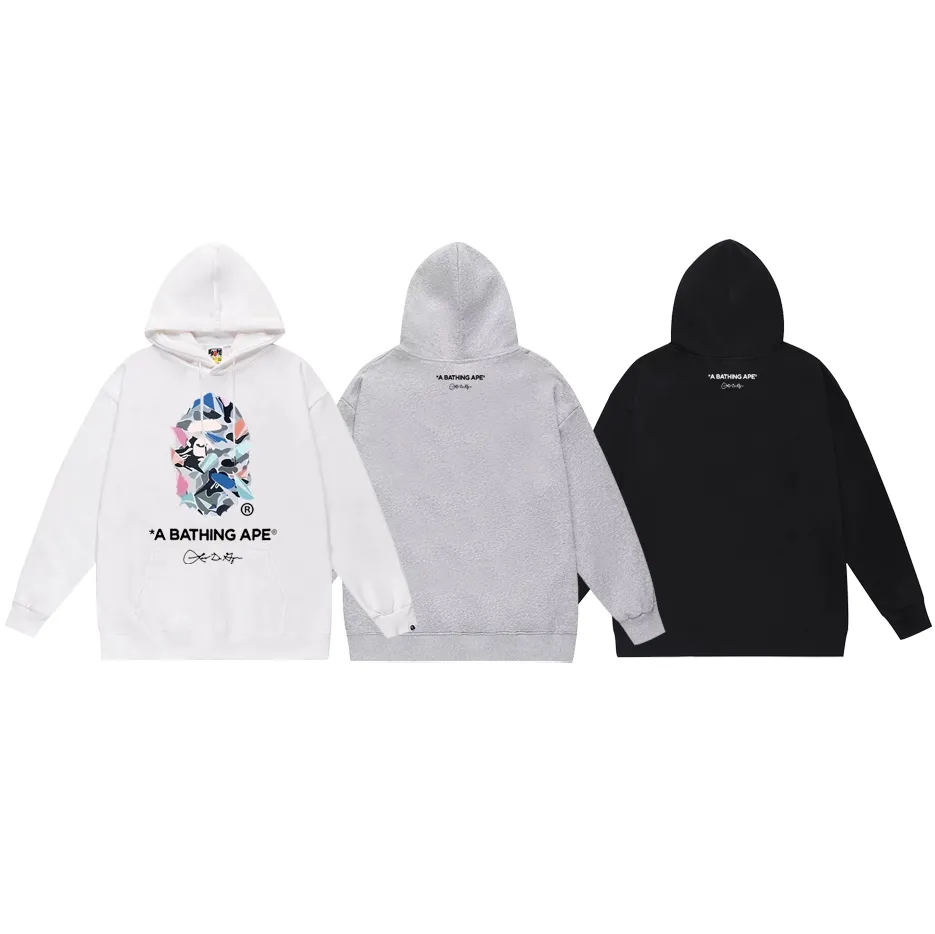 P190 model number SC608# terry 85 plus velvet 95 (top version) BAPE ape head letter printed hooded sweatshirt. Made of 380g large terry (drop shoulder large version) fabric. The texture is soft and non-pilling. Imported environmentally friendly printing glue. The pattern is bright and three-dimensional. Quality 💥Same style for men and women. The upper body is trendy. Color: black white gray Size: S M L XL XXL