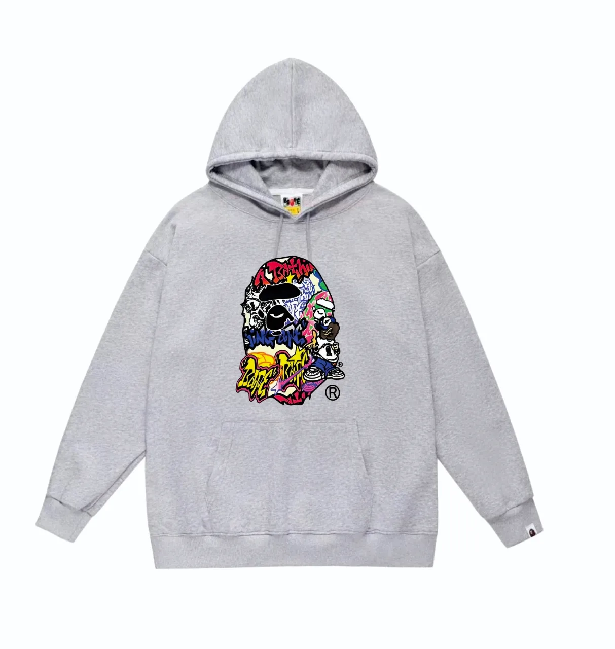 P160 model number SC832# terry 80 plus velvet 90 (top version) BAPE ape head cartoon pattern printed hooded sweatshirt. Made of 380g large terry (drop shoulder large version) fabric. The texture is soft and non-pilling. Imported environmentally friendly printing glue. The pattern is bright and three-dimensional. Quality 💥Same style for men and women. The upper body is trendy. Color: Black White Gray Size: S M L XL XXL