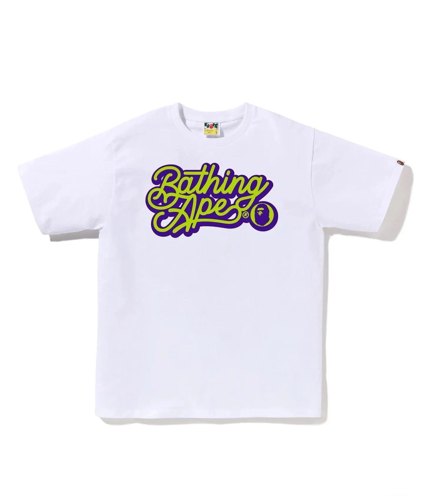 P110 001199 BAPE SS25 chest letter print round collar logo loose casual comfortable short-sleeved T-shirt same style for men and women size smlxlxxl black and green, white and green, black and yellow, white and yellow