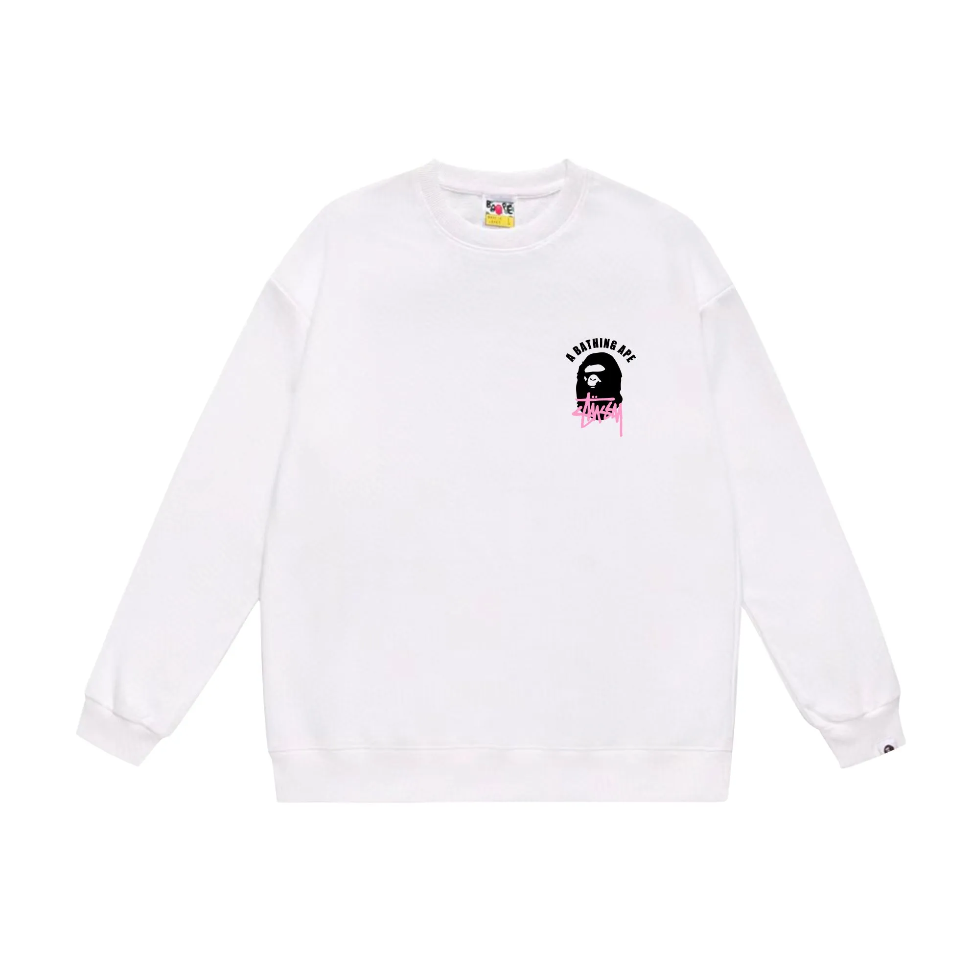 P150 model number SC507# terry 75 plus velvet 80 (top version) BAPE×STUSSY co-branded Stussy letter round neck sweatshirt Made of 350 grams of large terry (drop shoulder large version) fabric, soft texture and no pilling Imported environmentally friendly printing glue The pattern is bright and three-dimensional Quality 💥Same style for men and women The upper body is fashionable Color: black white gray Size: S M L XL XXL