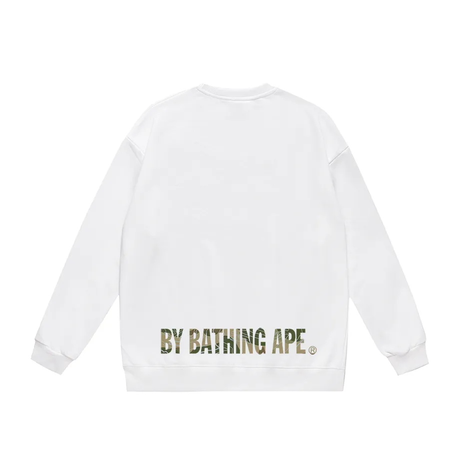 P150 model number SC459# terry 75 plus velvet 80 (top version) BAPE camouflage ape face letter pattern printed round neck sweatshirt Made of 350 grams of large terry (drop shoulder large version) fabric, soft texture and no pilling Imported environmentally friendly printing glue The pattern is bright and three-dimensional Quality 💥Same style for men and women The upper body is trendy Color: black white gray Size: S M L XL XXL