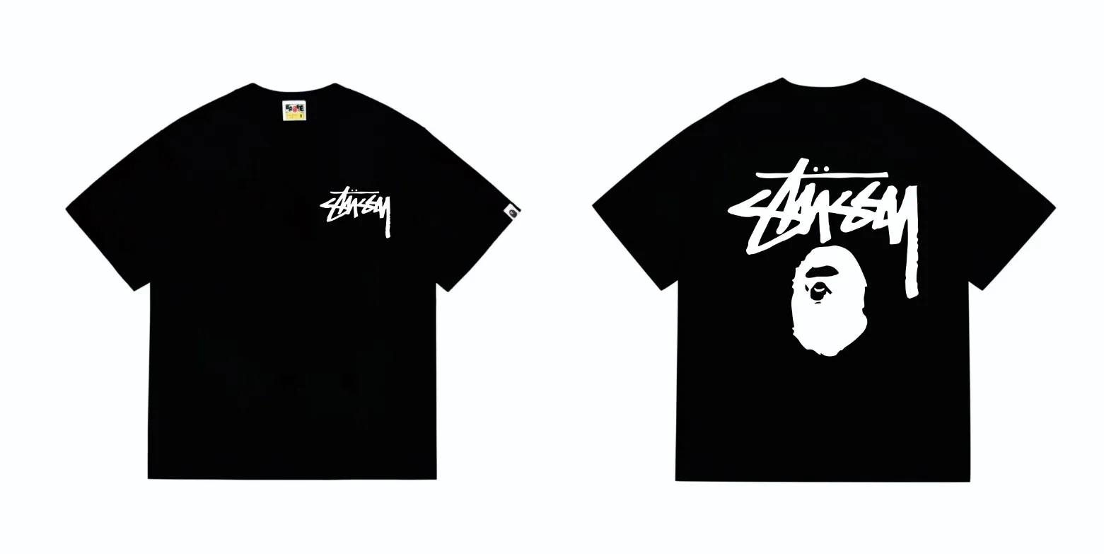 SC201#p110💰 (Top version) BAPE×Stussy co-branded Stussy letter ape print T-shirt Made of 260 grams of high-quality high-weave pure cotton fabric, double yarn combed, soft and non-pilling, imported environmentally friendly printing glue, bright and three-dimensional pattern, quality 💥Same style for men and women, the upper body is fashionable Color: black and white, gray and white, pink and white, red and white, white and black, gray and black, pink and black, red and black Size: S M L XL XXL