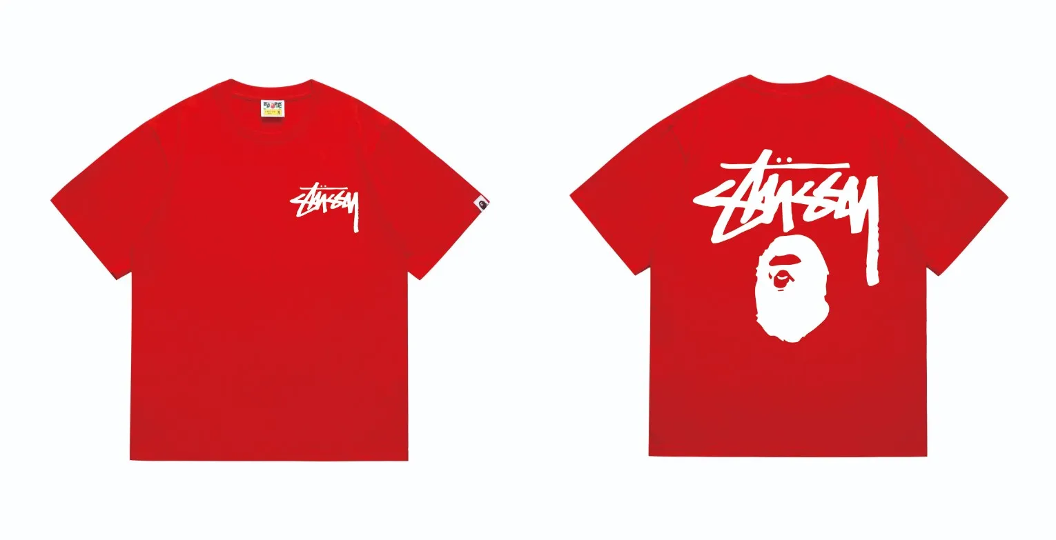 SC201#p110💰 (Top version) BAPE×Stussy co-branded Stussy letter ape print T-shirt Made of 260 grams of high-quality high-weave pure cotton fabric, double yarn combed, soft and non-pilling, imported environmentally friendly printing glue, bright and three-dimensional pattern, quality 💥Same style for men and women, the upper body is fashionable Color: black and white, gray and white, pink and white, red and white, white and black, gray and black, pink and black, red and black Size: S M L XL XXL