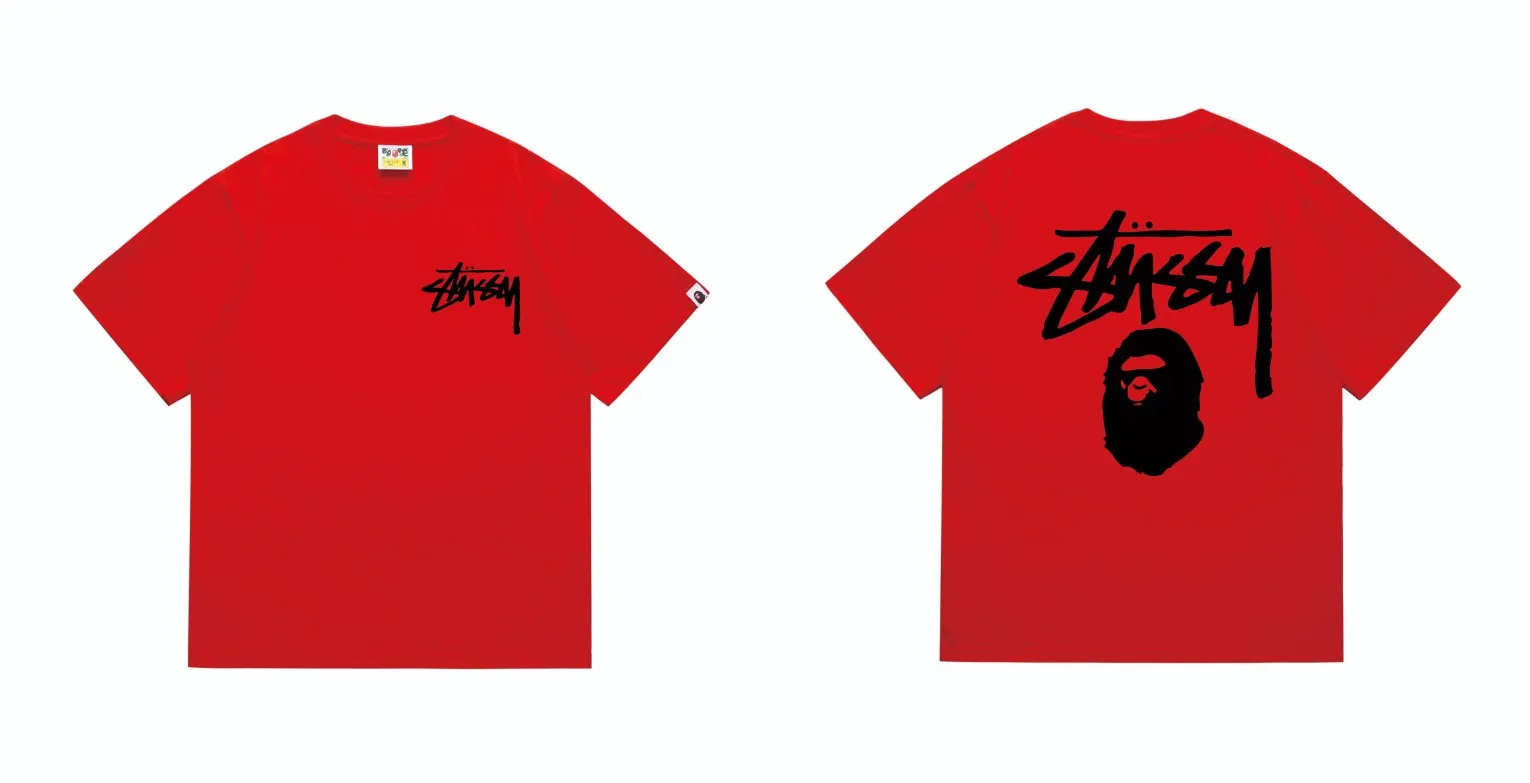 SC201#p110💰 (Top version) BAPE×Stussy co-branded Stussy letter ape print T-shirt Made of 260 grams of high-quality high-weave pure cotton fabric, double yarn combed, soft and non-pilling, imported environmentally friendly printing glue, bright and three-dimensional pattern, quality 💥Same style for men and women, the upper body is fashionable Color: black and white, gray and white, pink and white, red and white, white and black, gray and black, pink and black, red and black Size: S M L XL XXL