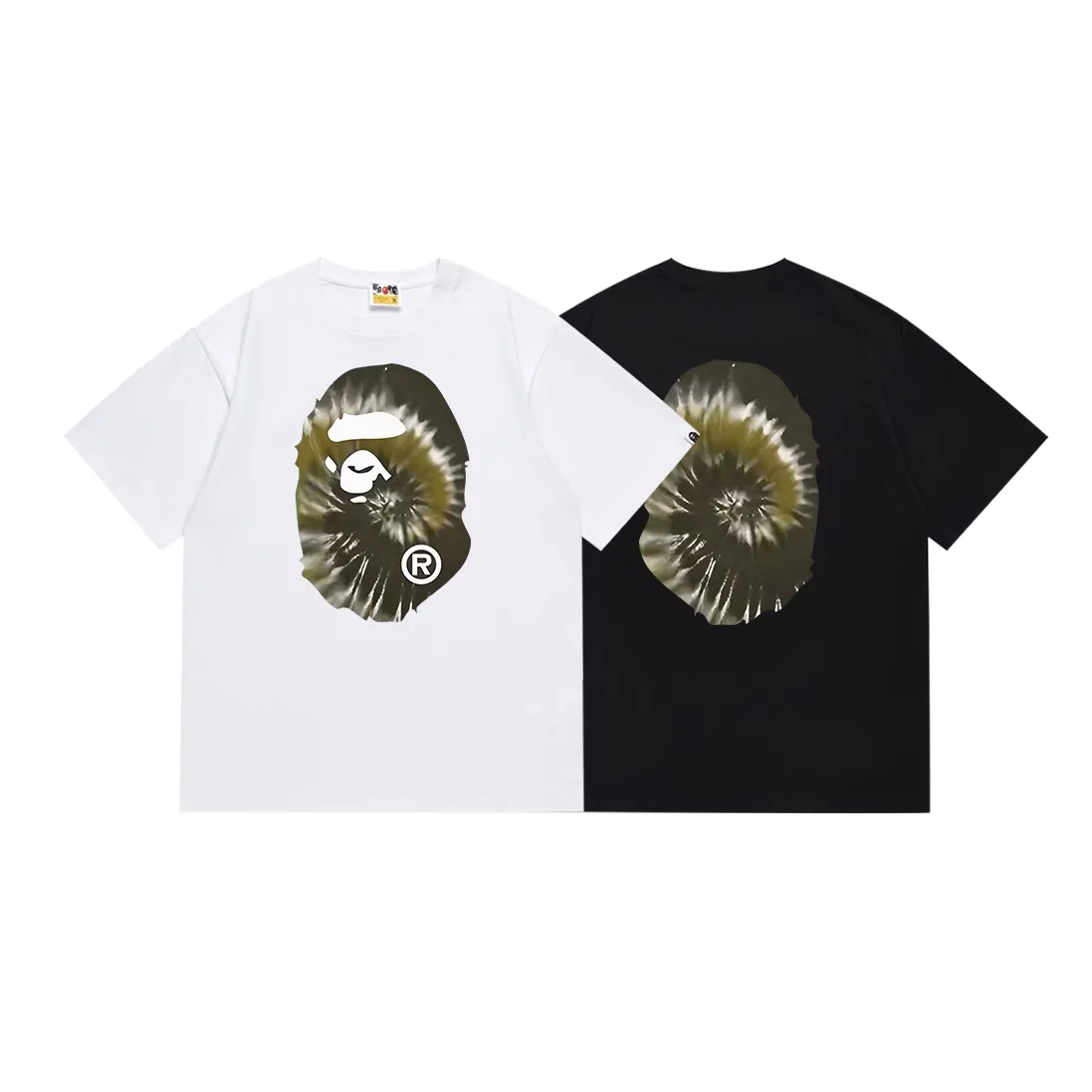 SC108#p110💰 (Top version) BAPE tie-dyed ape head print short-sleeved T-shirt Made of 260 grams of high-quality high-woven pure cotton fabric, double yarn combed, soft texture and no pilling Imported environmentally friendly printing glue, bright and three-dimensional pattern, quality 💥Same style for men and women, the upper body is fashionable Color: black white Size: S M L XL XXL