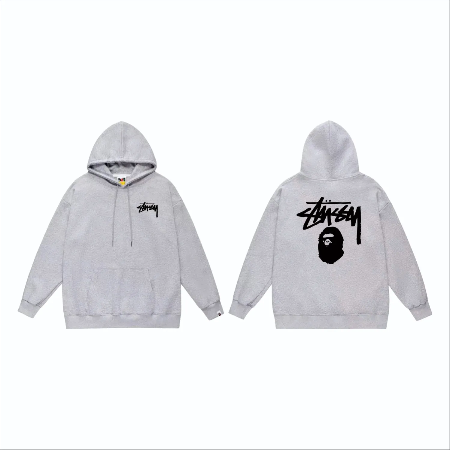 P160 model number SC801# terry 80 plus velvet 90 (top version) BAPE×STUSSY co-branded Stussy letter printed hooded sweatshirt Made of 380g large terry (drop shoulder large version) fabric, soft texture and no pilling Imported environmentally friendly printing glue The pattern is bright and three-dimensional Quality 💥Same style for men and women The upper body is trendy Color: black white gray Size: S M L XL XXL