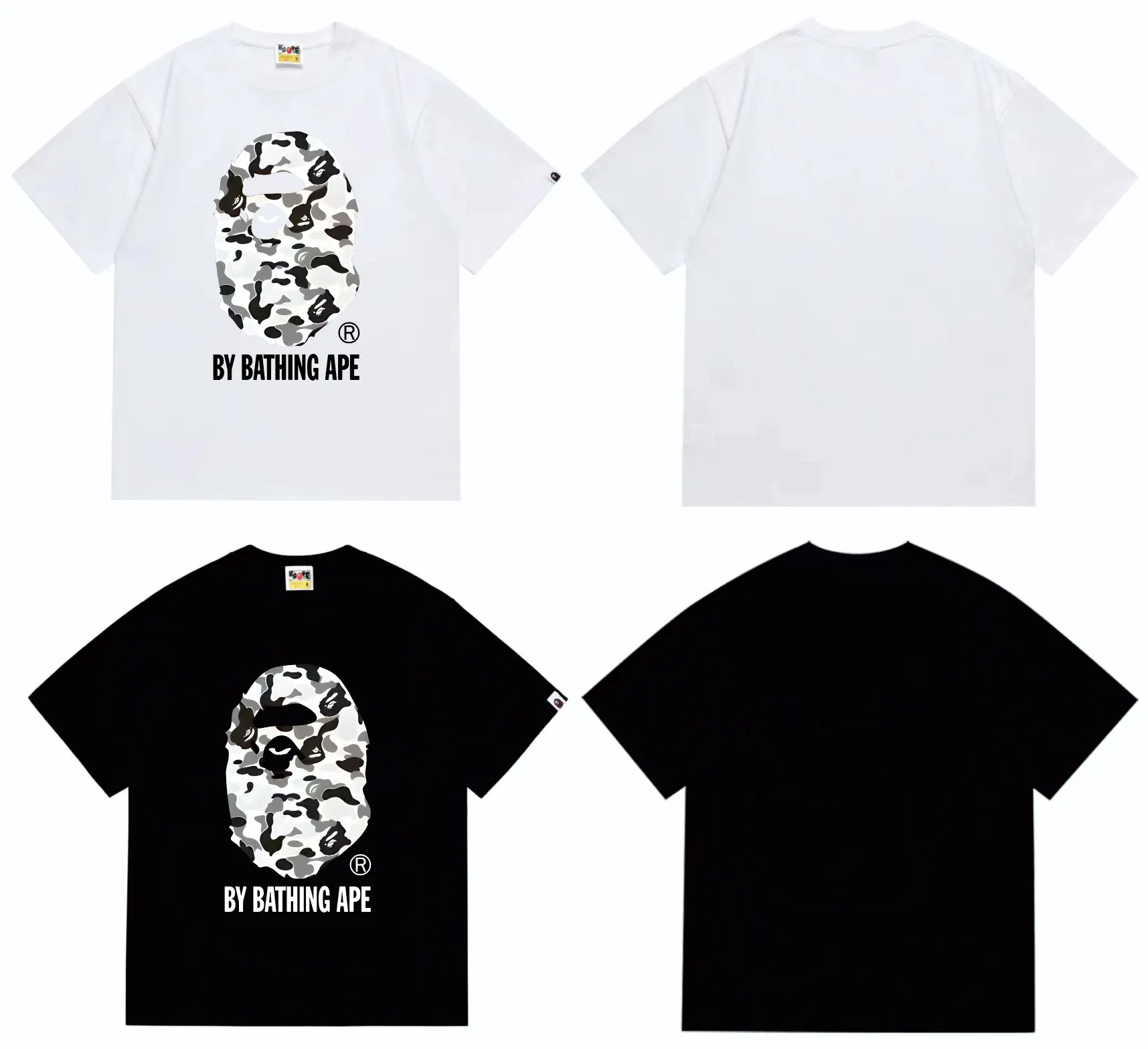 SC261#p110💰 (top version) BAPE classic camouflage ape head letter printed short-sleeved T-shirt Made of 260 grams of high-quality high-weave pure cotton fabric, double yarn combed, soft and non-pilling texture, imported environmentally friendly printing glue, bright and three-dimensional pattern, quality 💥Same style for men and women, the upper body is fashionable Color: black white Size: S M L XL XXL