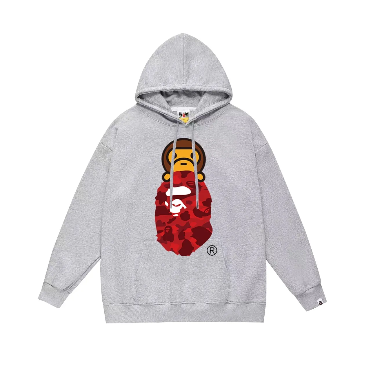 P160 model number SC768# terry 80 plus velvet 90 (top version) BAPE COLOR CAMO MILO ON APE camouflage ape print hooded sweatshirt. Made of 380 grams of large terry (drop shoulder large version) fabric. The texture is soft and does not pill. Imported environmentally friendly printing glue. The pattern is bright and three-dimensional. The quality is the same for men and women. The upper body is trendy. Color: black and red, white and red, gray and red, black and blue, white and blue, gray and blue, black and yellow. White and yellow Gray and yellow Black and purple White and purple Gray and purple Size: S M L XL XXL