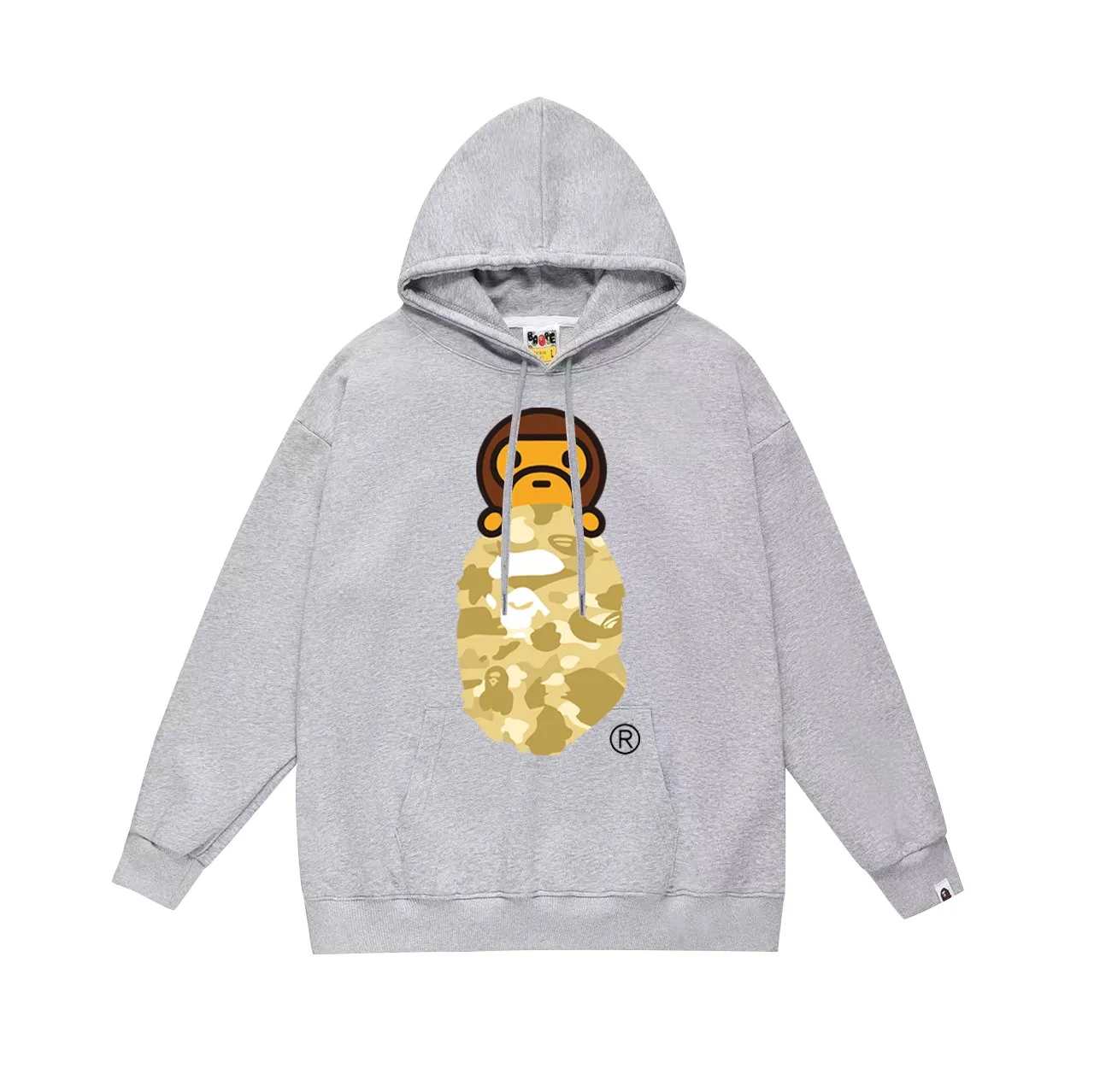 P160 model number SC768# terry 80 plus velvet 90 (top version) BAPE COLOR CAMO MILO ON APE camouflage ape print hooded sweatshirt. Made of 380 grams of large terry (drop shoulder large version) fabric. The texture is soft and does not pill. Imported environmentally friendly printing glue. The pattern is bright and three-dimensional. The quality is the same for men and women. The upper body is trendy. Color: black and red, white and red, gray and red, black and blue, white and blue, gray and blue, black and yellow. White and yellow Gray and yellow Black and purple White and purple Gray and purple Size: S M L XL XXL