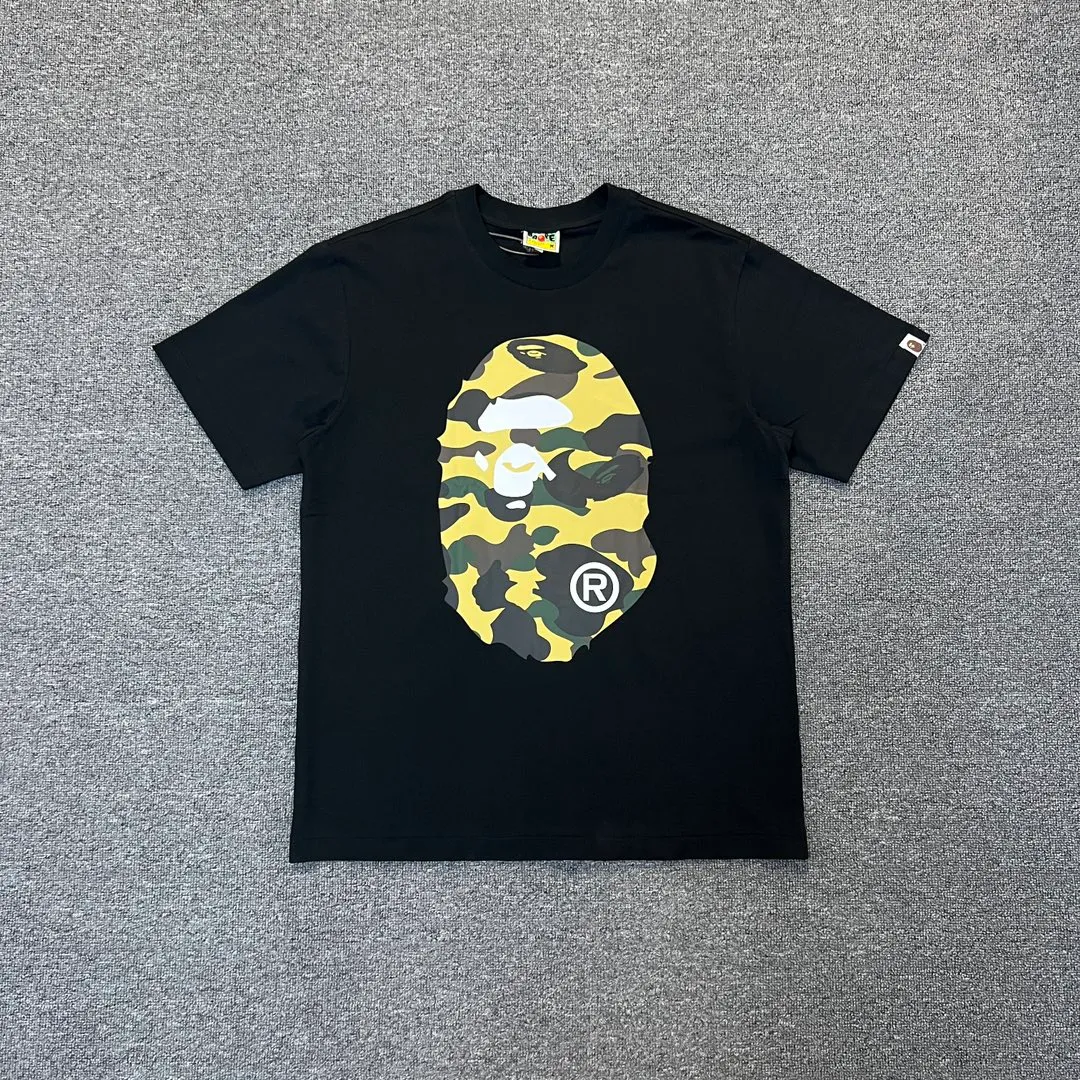 💰140 BAPE double-sided camouflage ape head print classic camouflage reproduction ZP version 270g weight linen cotton fabric Couple style: S-XXL [white green black green white yellow black yellow]
