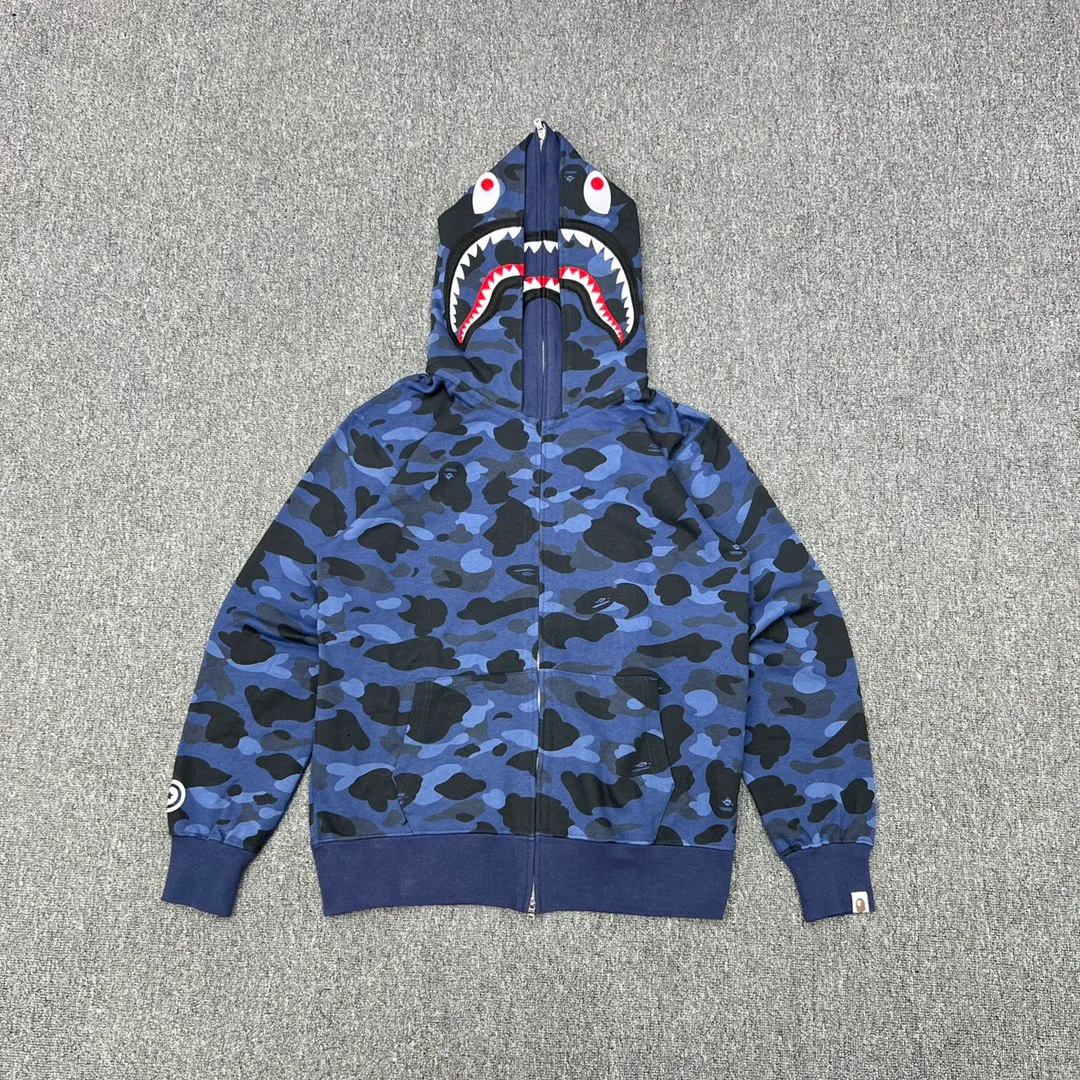 💰440 Bape double hood camouflage shark, customized fabric 1:1, fine workmanship, high quality version, couple model: S—XXL [blue, purple, red]