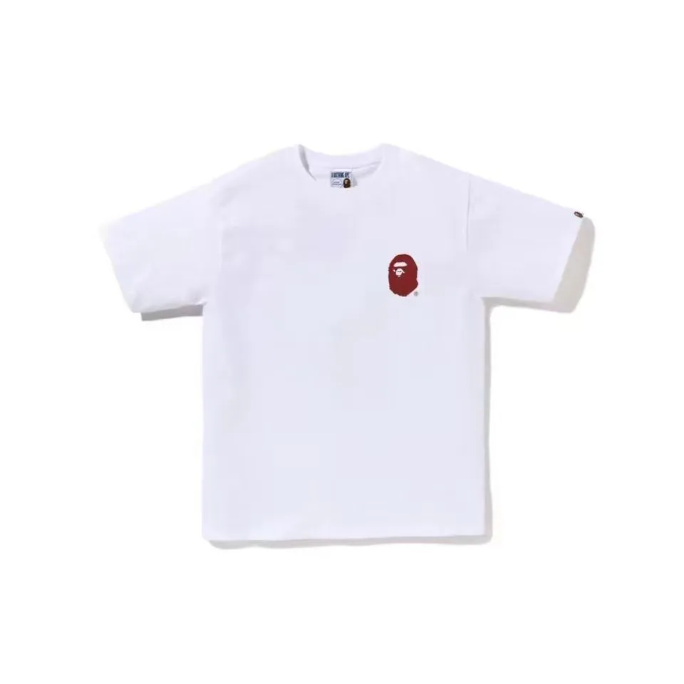 P110 001135 A BATHING APE BAPE SS23 ape letter print solid color round neck short-sleeved T-shirt, same style for men and women, size smlxlxxl, black and white