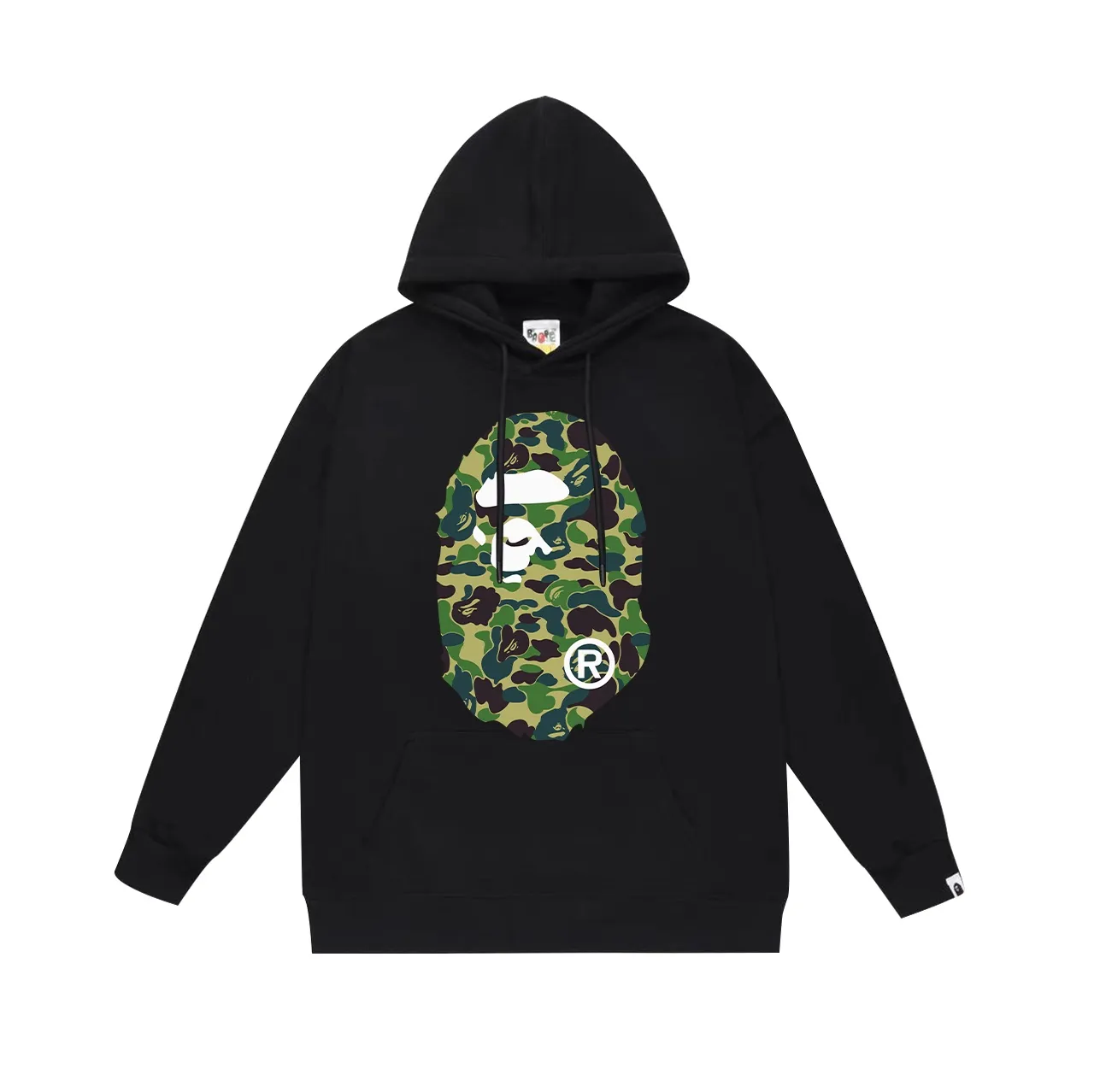 Model number SC636# terry p160 plus velvet p180💰 (top version) BAPE ABC green camouflage ape-man LOGO double-sided printed hooded sweatshirt. Made of 380g large terry 430g silver fox velvet (drop shoulder large version) fabric. The texture is soft and does not pill. Imported environmentally friendly printing glue. The pattern is bright and three-dimensional. Quality💥Same style for men and women. The upper body is trendy. Color: black white gray Size: S M L XL XXL