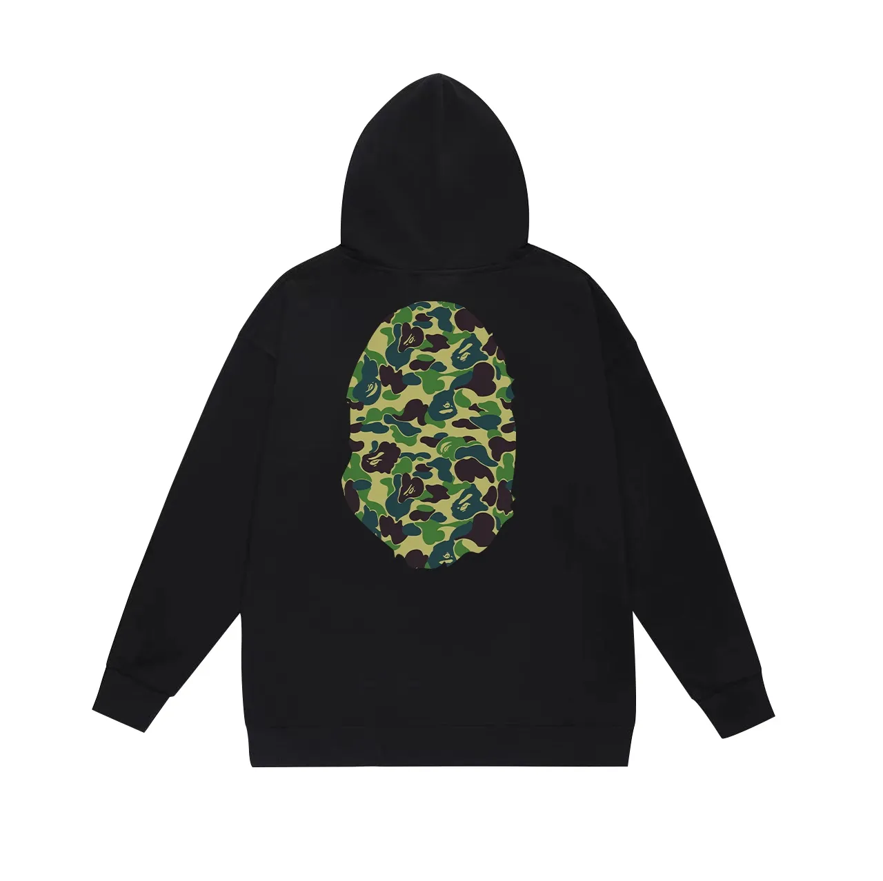 Model number SC636# terry p160 plus velvet p180💰 (top version) BAPE ABC green camouflage ape-man LOGO double-sided printed hooded sweatshirt. Made of 380g large terry 430g silver fox velvet (drop shoulder large version) fabric. The texture is soft and does not pill. Imported environmentally friendly printing glue. The pattern is bright and three-dimensional. Quality💥Same style for men and women. The upper body is trendy. Color: black white gray Size: S M L XL XXL
