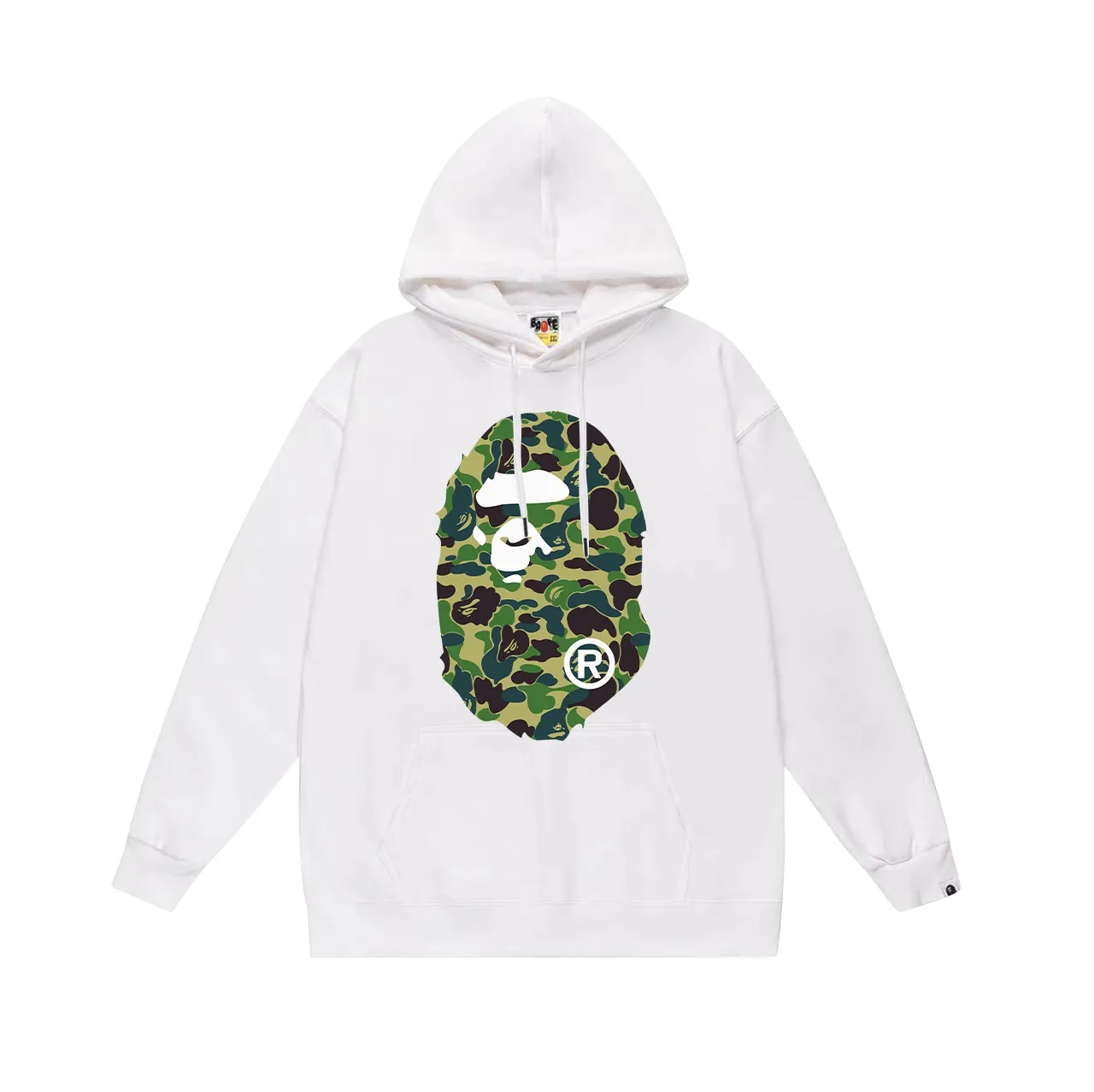 Model number SC636# terry p160 plus velvet p180💰 (top version) BAPE ABC green camouflage ape-man LOGO double-sided printed hooded sweatshirt. Made of 380g large terry 430g silver fox velvet (drop shoulder large version) fabric. The texture is soft and does not pill. Imported environmentally friendly printing glue. The pattern is bright and three-dimensional. Quality💥Same style for men and women. The upper body is trendy. Color: black white gray Size: S M L XL XXL