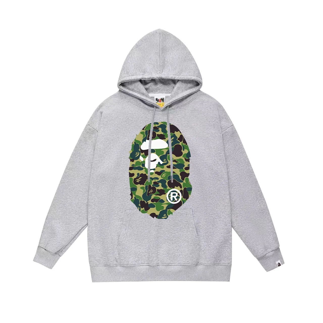Model number SC636# terry p160 plus velvet p180💰 (top version) BAPE ABC green camouflage ape-man LOGO double-sided printed hooded sweatshirt. Made of 380g large terry 430g silver fox velvet (drop shoulder large version) fabric. The texture is soft and does not pill. Imported environmentally friendly printing glue. The pattern is bright and three-dimensional. Quality💥Same style for men and women. The upper body is trendy. Color: black white gray Size: S M L XL XXL