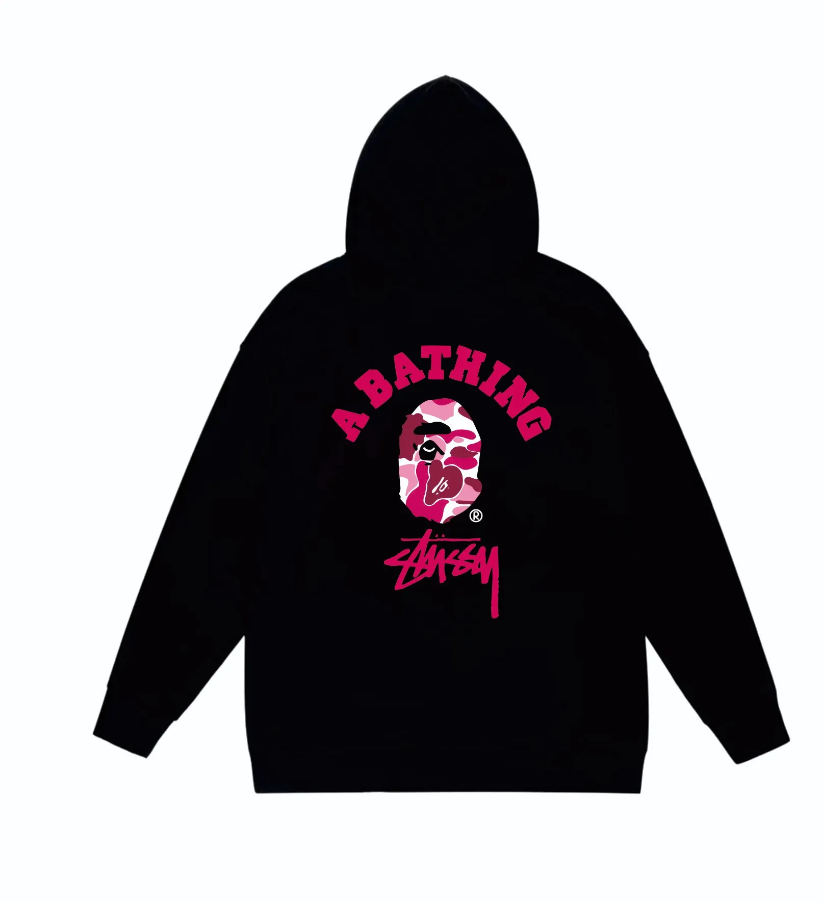 P160 model number SC814# terry 80 plus velvet 90 (top version) BAPE×STUSSY co-branded Stussy letter printed hooded sweatshirt Made of 380 grams of large terry (drop shoulder large version) fabric, soft texture and no pilling Imported environmentally friendly printing glue The pattern is bright and three-dimensional Quality 💥Same style for men and women The upper body is trendy Color: Black White Gray Size: S M L XL XXL