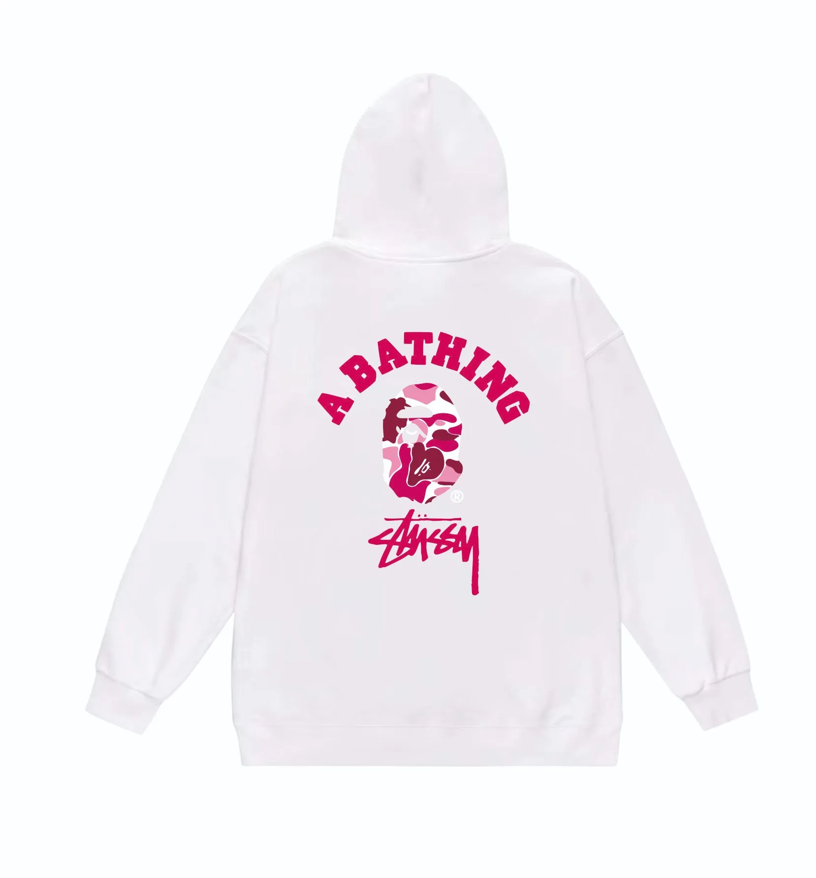 P160 model number SC814# terry 80 plus velvet 90 (top version) BAPE×STUSSY co-branded Stussy letter printed hooded sweatshirt Made of 380 grams of large terry (drop shoulder large version) fabric, soft texture and no pilling Imported environmentally friendly printing glue The pattern is bright and three-dimensional Quality 💥Same style for men and women The upper body is trendy Color: Black White Gray Size: S M L XL XXL