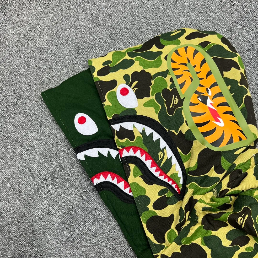 💰440 Bape Abc Double Hat Large Flower Camouflage Shark Customized fabric 1:1 Fine workmanship High version Couple model: S—XXL [Green Pink Blue]