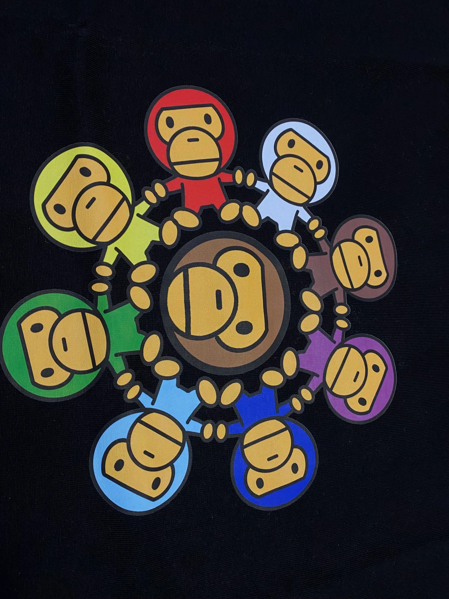 SC132#p110💰 (top version) BAPE Wang Jiaer's same style A BATHING APE MILO colorful printed short-sleeved T-shirt. Made of 260 grams of high-quality high-weave pure cotton fabric. Double yarn combed, soft texture and no pilling. Imported environmentally friendly printing glue. Bright and three-dimensional pattern. Quality💥Same style for men and women. The upper body is trendy. Color: black white. Size: S M L XL XXL
