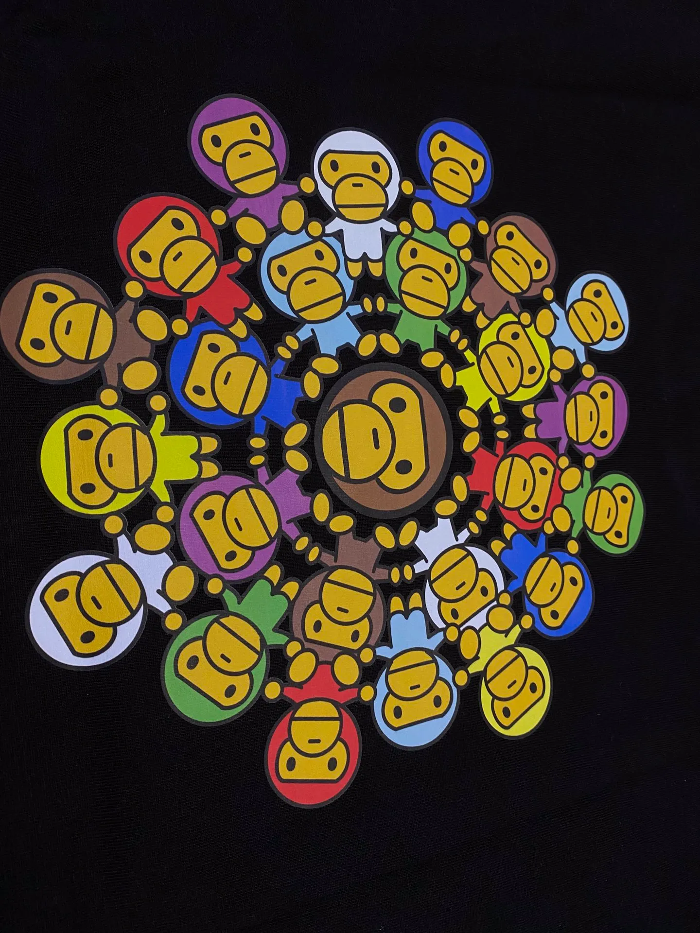 SC132#p110💰 (top version) BAPE Wang Jiaer's same style A BATHING APE MILO colorful printed short-sleeved T-shirt. Made of 260 grams of high-quality high-weave pure cotton fabric. Double yarn combed, soft texture and no pilling. Imported environmentally friendly printing glue. Bright and three-dimensional pattern. Quality💥Same style for men and women. The upper body is trendy. Color: black white. Size: S M L XL XXL