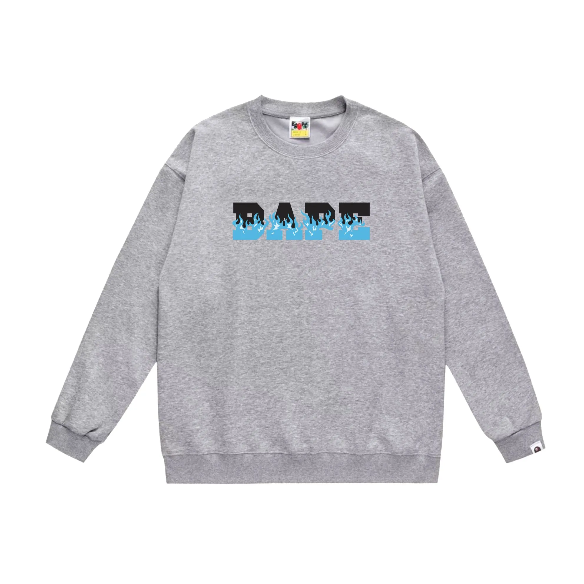 P150 model number SC537# terry 75 plus velvet 80 (top version) BAPE flame letter printed round neck sweatshirt Made of 350g large terry (drop shoulder large version) fabric, soft texture and no pilling Imported environmentally friendly printing glue, bright and three-dimensional pattern, quality 💥Same style for men and women, the upper body is fashionable Color: black white gray Size: S M L XL XXL