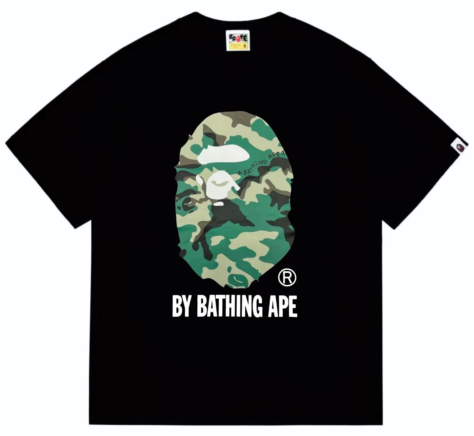 SC254#p110💰 (Top version) BAPE forest camouflage great ape letter print T-shirt Made of 260 grams of high-quality high-weave pure cotton fabric, double yarn combed, soft texture without pilling, imported environmentally friendly printing glue, bright and three-dimensional pattern, quality 💥Same style for men and women, the upper body is fashionable Color: black white Size: S M L XL XXL