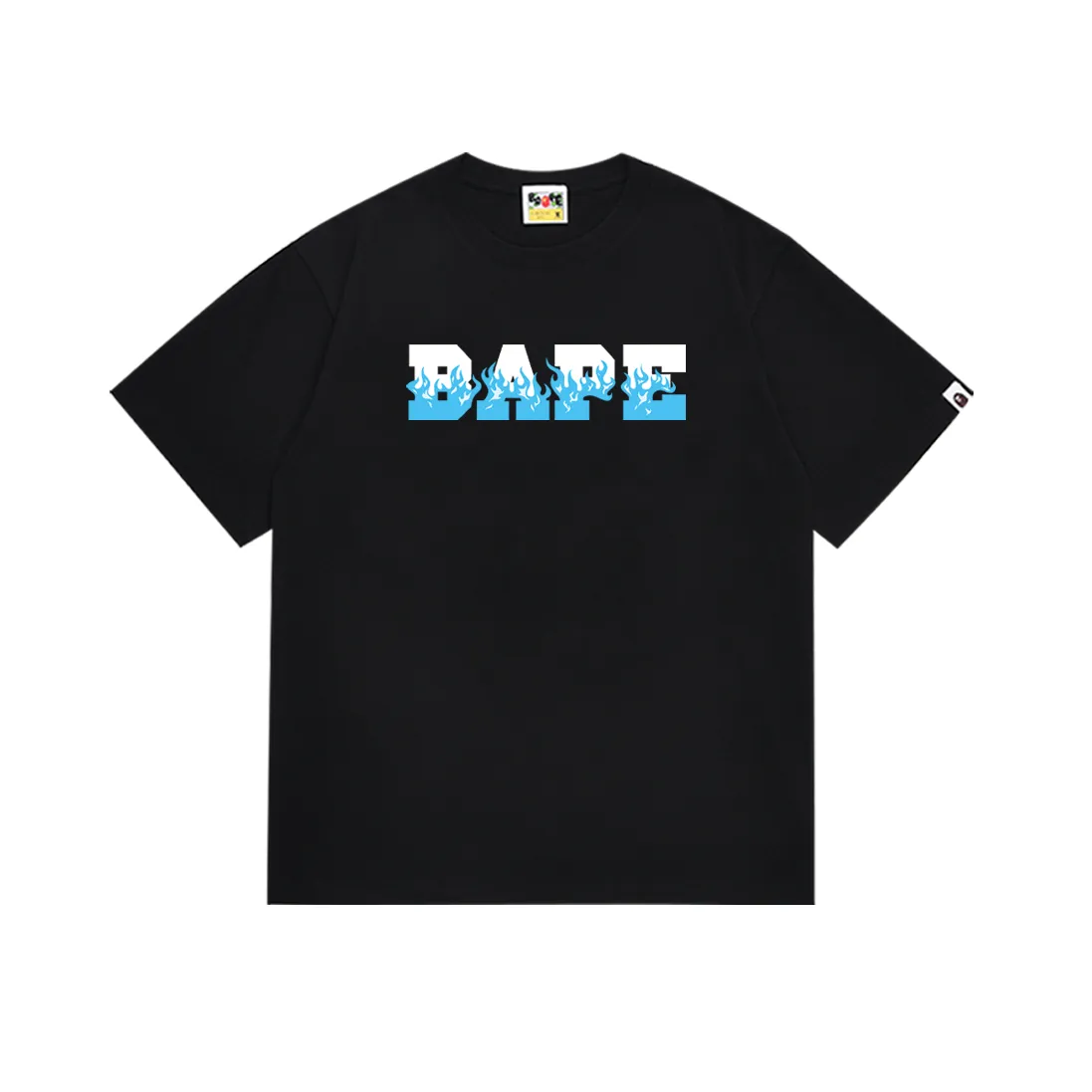 SC237#p110💰 (top version) BAPE flame letter print pattern round neck short-sleeved T-shirt Made of 260 grams of high-quality high-weave pure cotton fabric, double yarn combed, soft texture and no pilling Imported environmentally friendly printing glue, bright and three-dimensional pattern, quality 💥Same style for men and women, the upper body is fashionable Color: black and red, white and red, black and blue, white and blue Size: S M L XL XXL