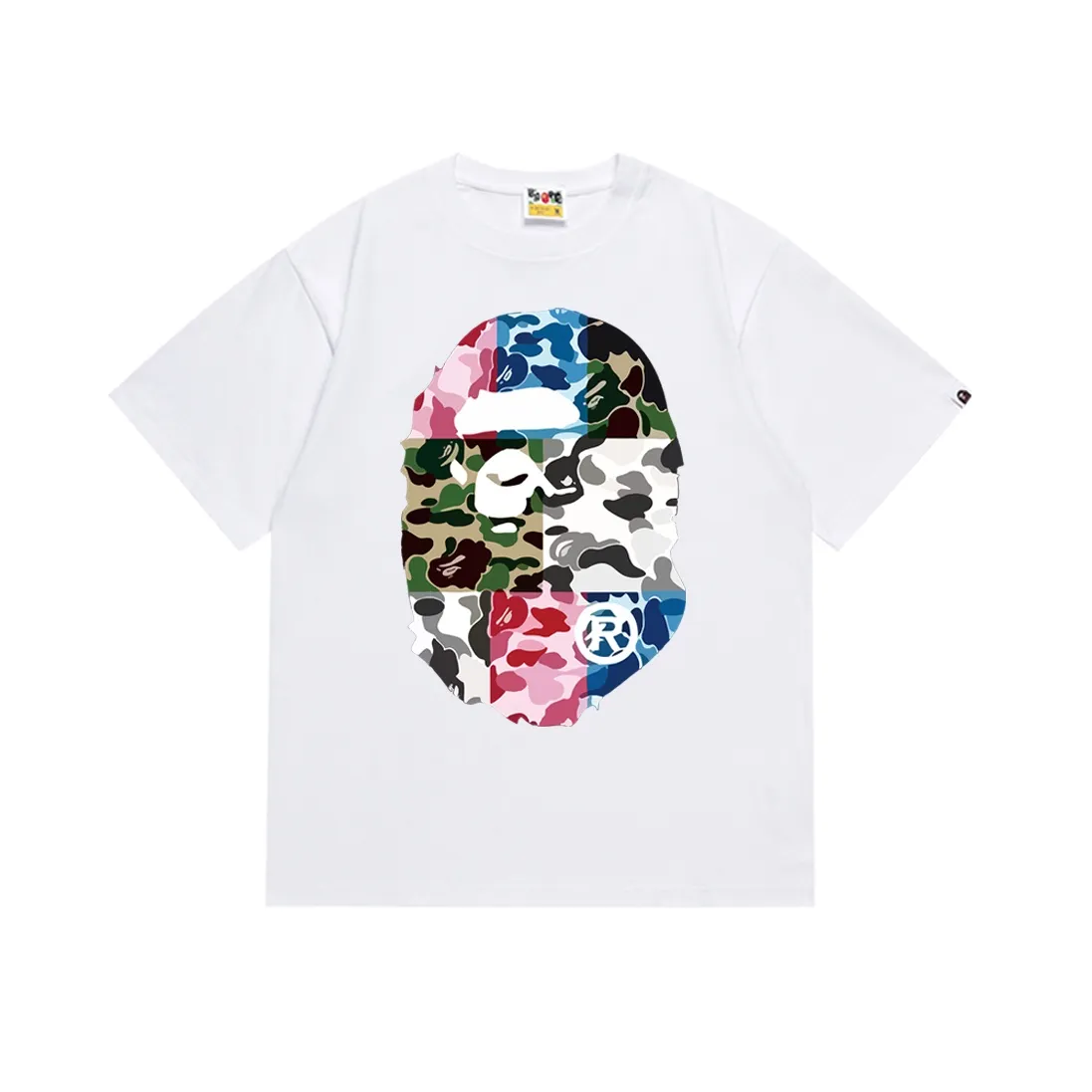 SC148#p110💰 (top version) BAPE camouflage spliced ​​ape head printed short-sleeved T-shirt Made of 260 grams of high-quality high-weave pure cotton fabric, double yarn combed, soft texture and no pilling Imported environmentally friendly printing glue, bright and three-dimensional pattern, quality 💥Same style for men and women, the upper body is fashionable Color: black white Size: S M L XL XXL