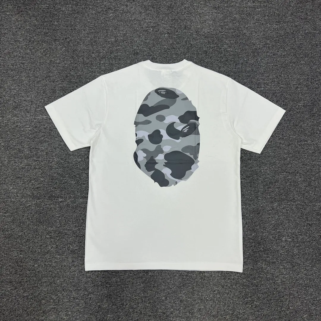 💰140 Bape Honeycomb Camouflage Letters Great Ape Head Double-sided Printing Linen Cotton 280g Customized Fabric Couple Style: S—XXL [Black Blue White Blue Black Gray White Gray]