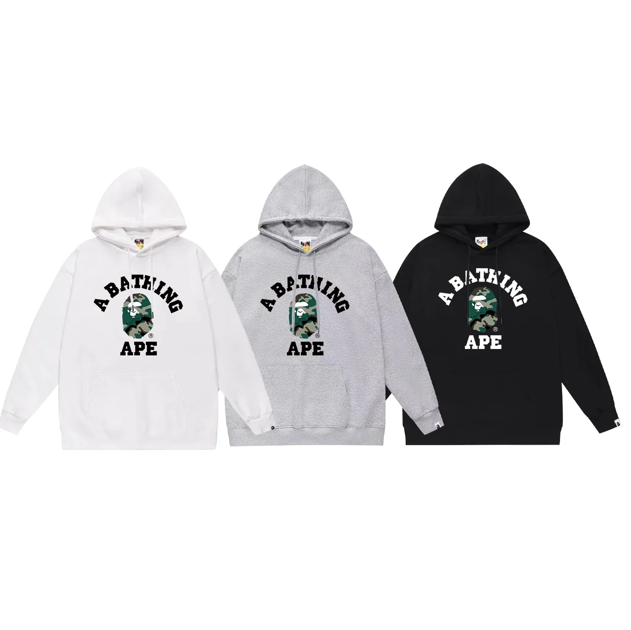 Model No. SC658#terry p160 plus velvet p180💰 (top version) BAPE little ape head letter printed hooded sweatshirt Made of 380g large terry 430g silver fox velvet (drop shoulder large version) fabric, soft and non-pilling texture, imported environmentally friendly printing glue, bright and three-dimensional pattern, quality 💥Same style for men and women, the upper body is trendy Color: black white gray Size: S M L XL XXL