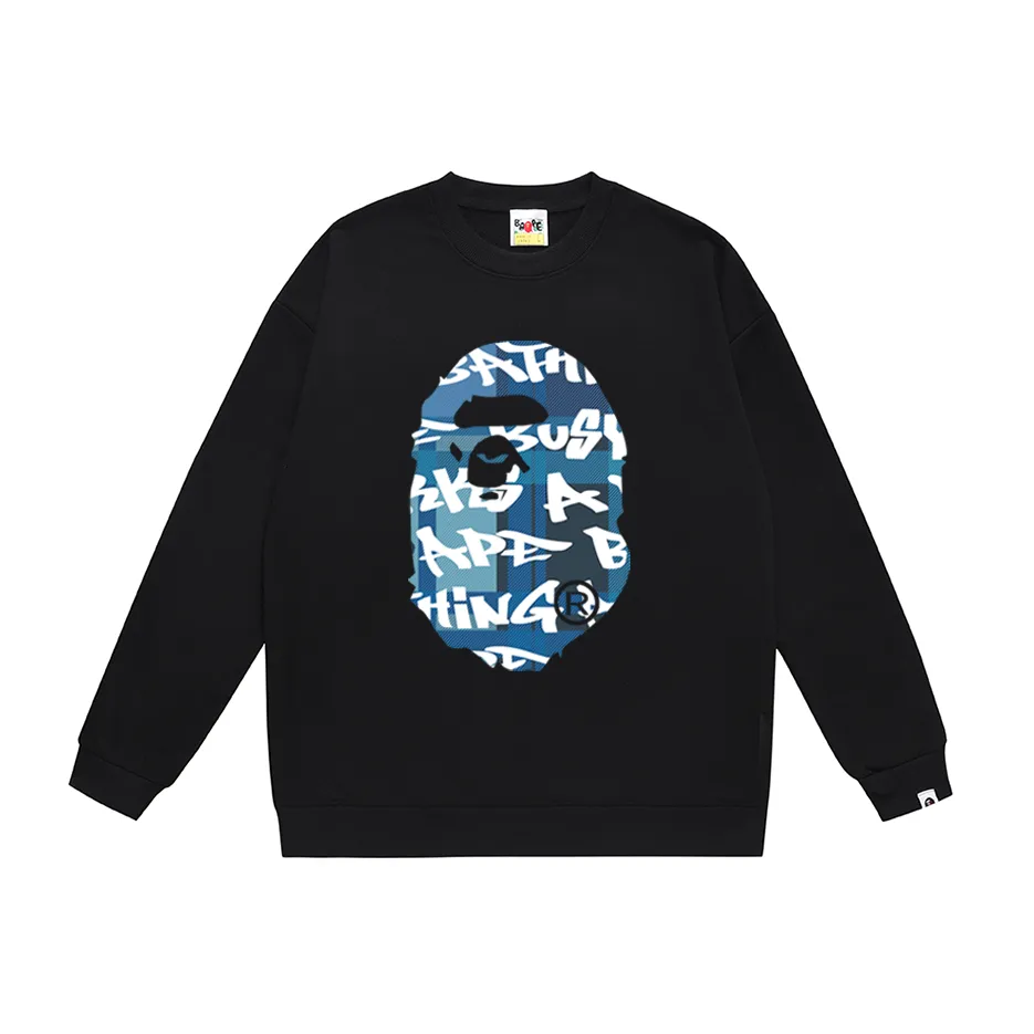 P170 model number SC302# terry 80 plus velvet 85 (top version) BAPE ape-man head colorful letter printed round neck sweatshirt Made of 350g large terry (drop shoulder large version) fabric, soft texture and no pilling Imported environmentally friendly printing glue The pattern is bright and three-dimensional Quality 💥Same style for men and women The upper body is trendy Color: black and red white and red gray red black and blue white blue gray blue Size: S M L XL XXL